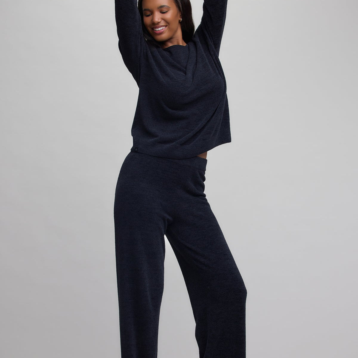Cozy Chic Ultra Lite Jersey Roll Pullover & Wide Leg Pant - Black - Medium - Barefoot Dreams - Gaines Jewelers