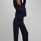 Cozy Chic Ultra Lite Jersey Roll Pullover & Wide Leg Pant - Black - Medium - Barefoot Dreams - Gaines Jewelers
