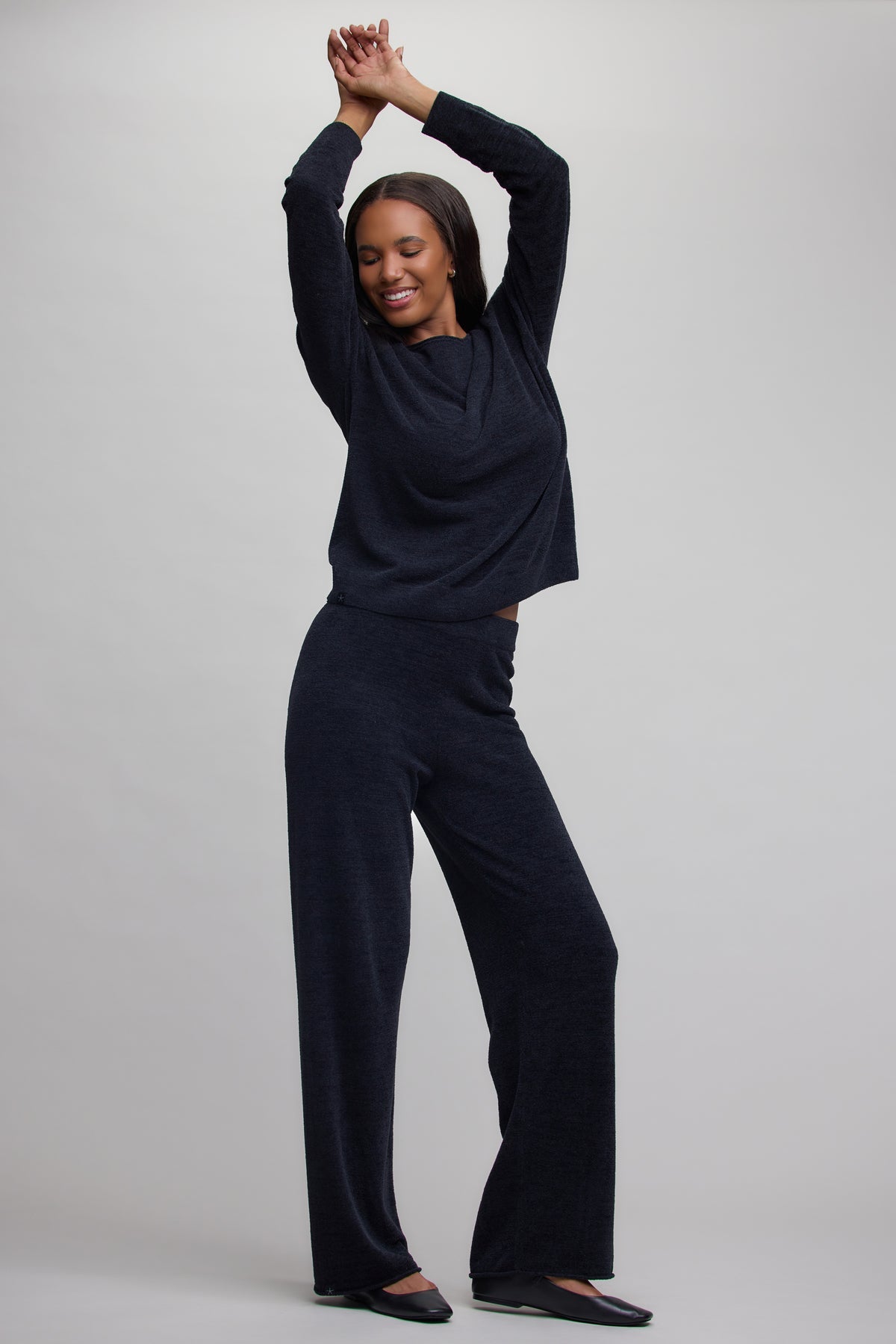 Cozy Chic Ultra Lite Jersey Roll Pullover & Wide Leg Pant - Black - Medium - Barefoot Dreams - Gaines Jewelers