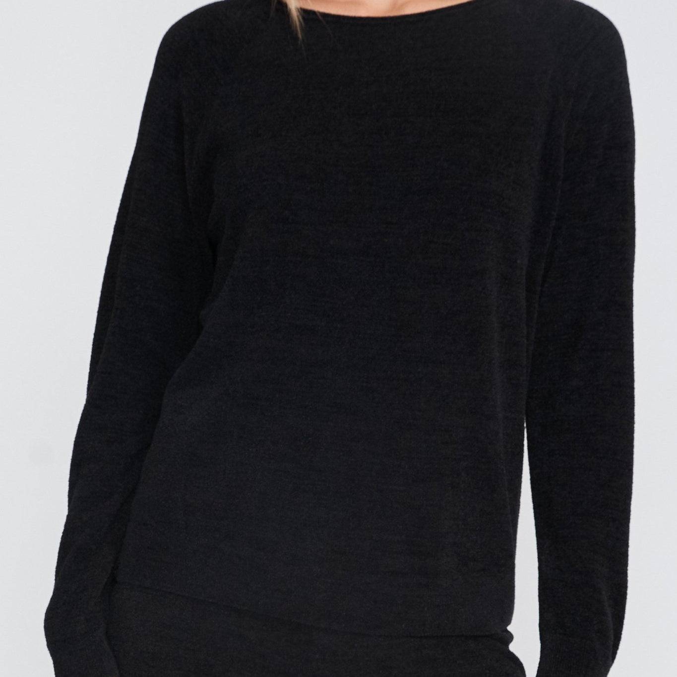 Cozy Chic Ultra Lite Jersey Roll Pullover & Wide Leg Pant - Black - Medium - Barefoot Dreams - Gaines Jewelers