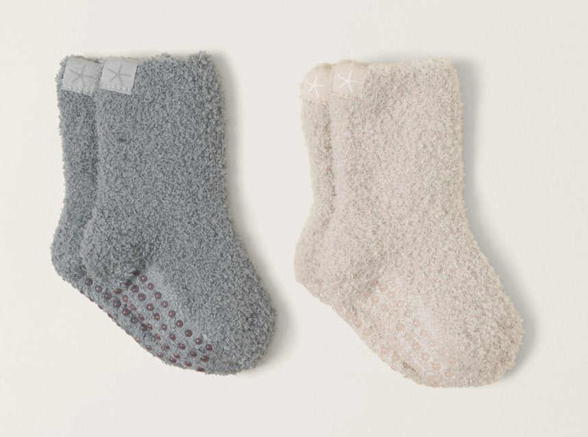 CozyChic® Toddler 2 Pack Socks With Grippers Stone & Moonbeam - Barefoot Dreams - Gaines Jewelers