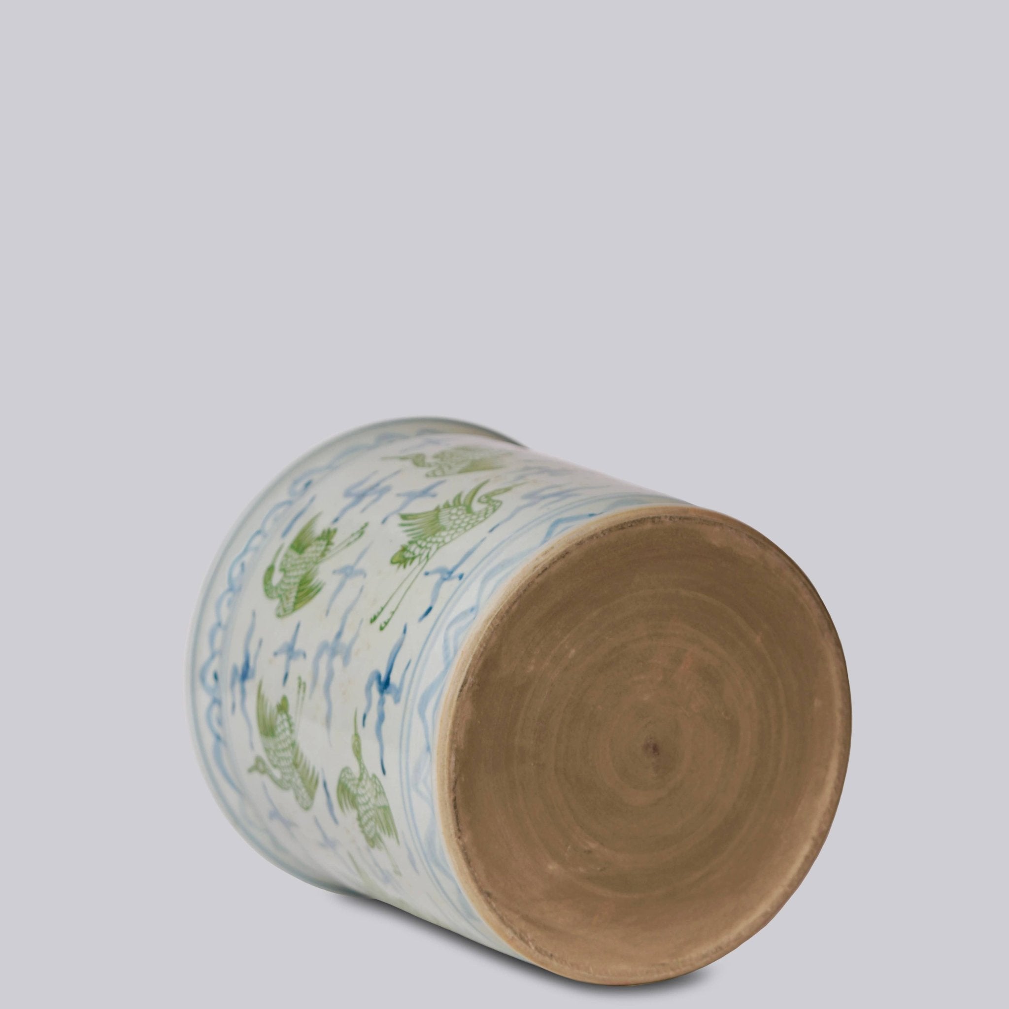Cranes and Clouds Green and Blue Porcelain Cachepot - Cobalt Guild - Gaines Jewelers