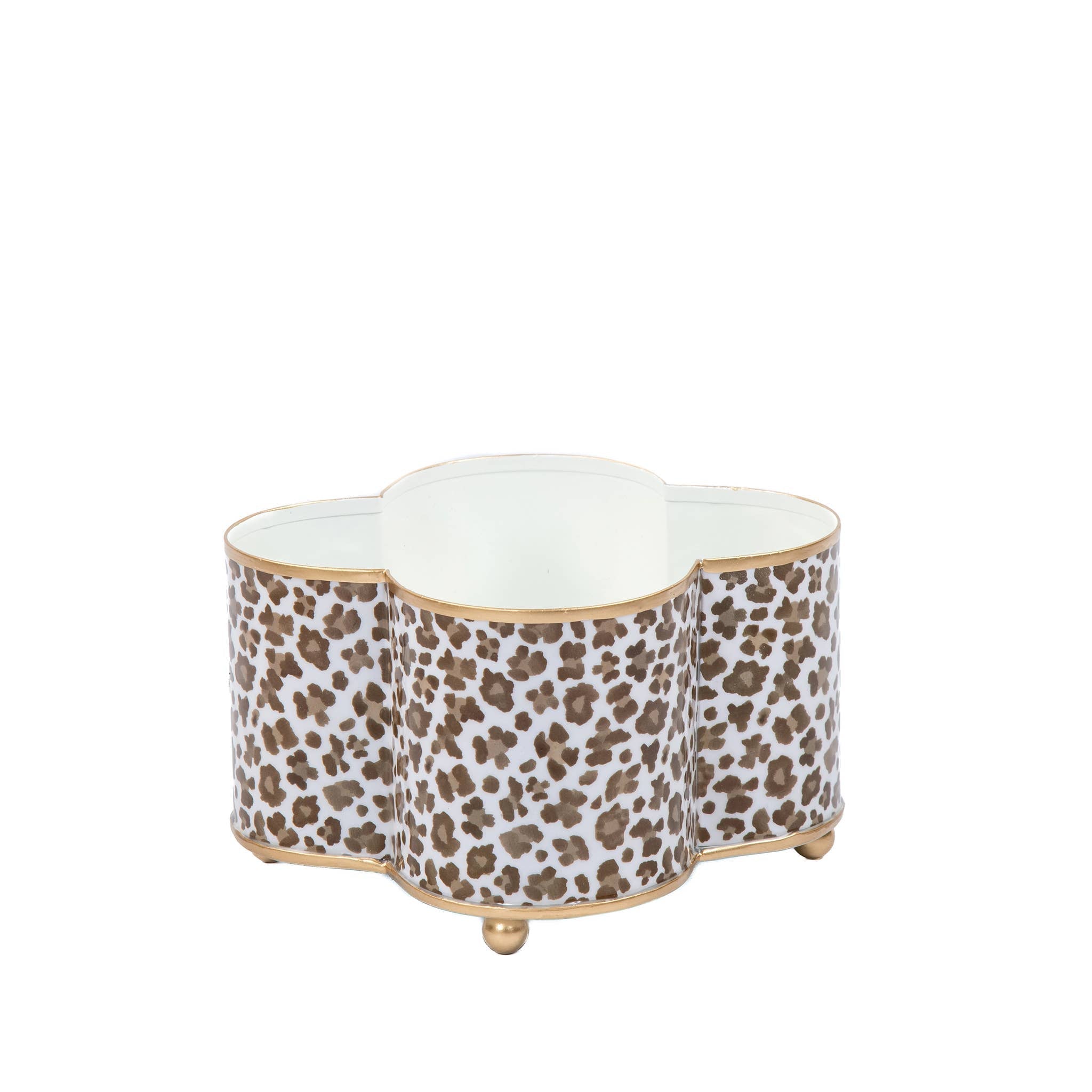 Cream Leopard Enamel Quatrefoil Cachepot Planter - Cream & Brown - 4 x 9 - Jaye's Studio - Gaines Jewelers