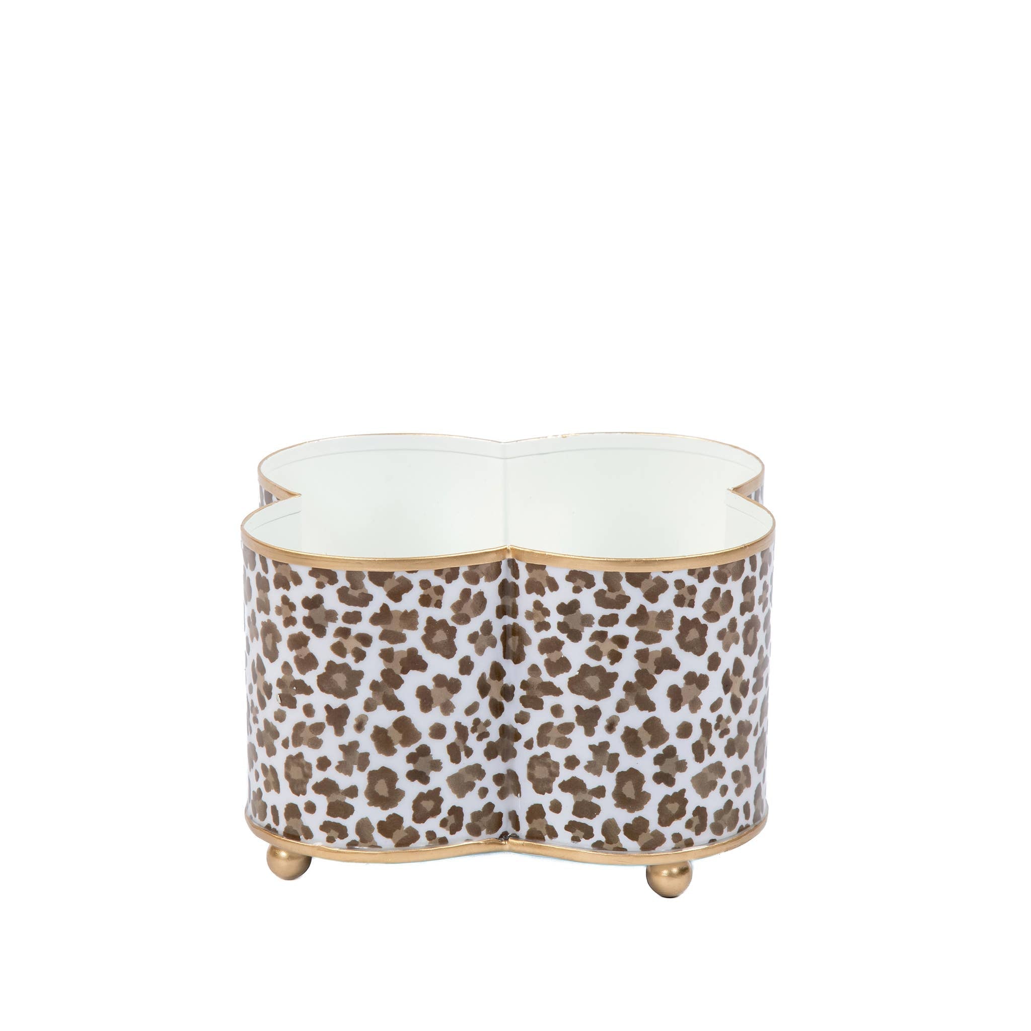 Cream Leopard Enamel Quatrefoil Cachepot Planter - Cream & Brown - 4 x 9 - Jaye's Studio - Gaines Jewelers