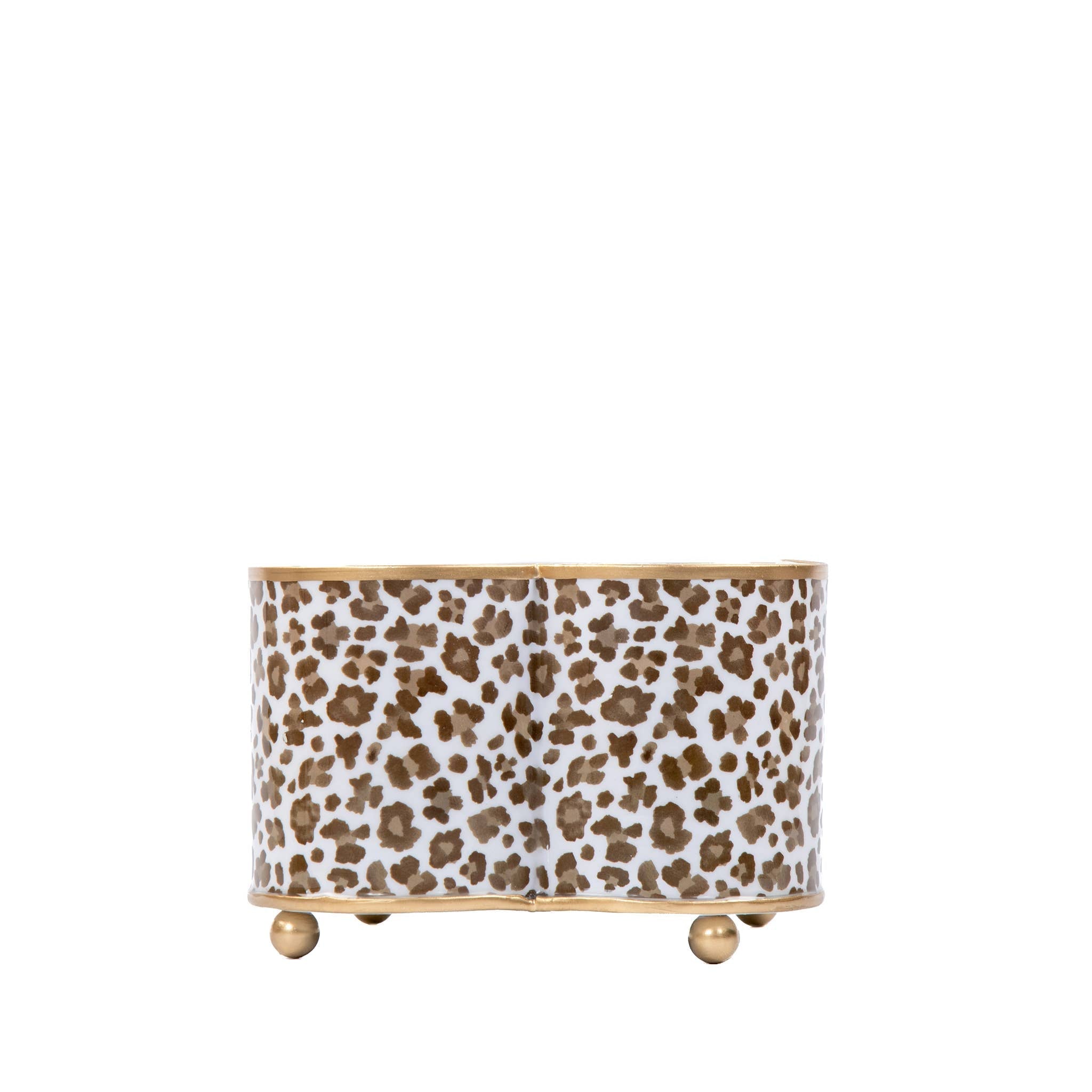 Cream Leopard Enamel Quatrefoil Cachepot Planter - Cream & Brown - 4 x 9 - Jaye's Studio - Gaines Jewelers