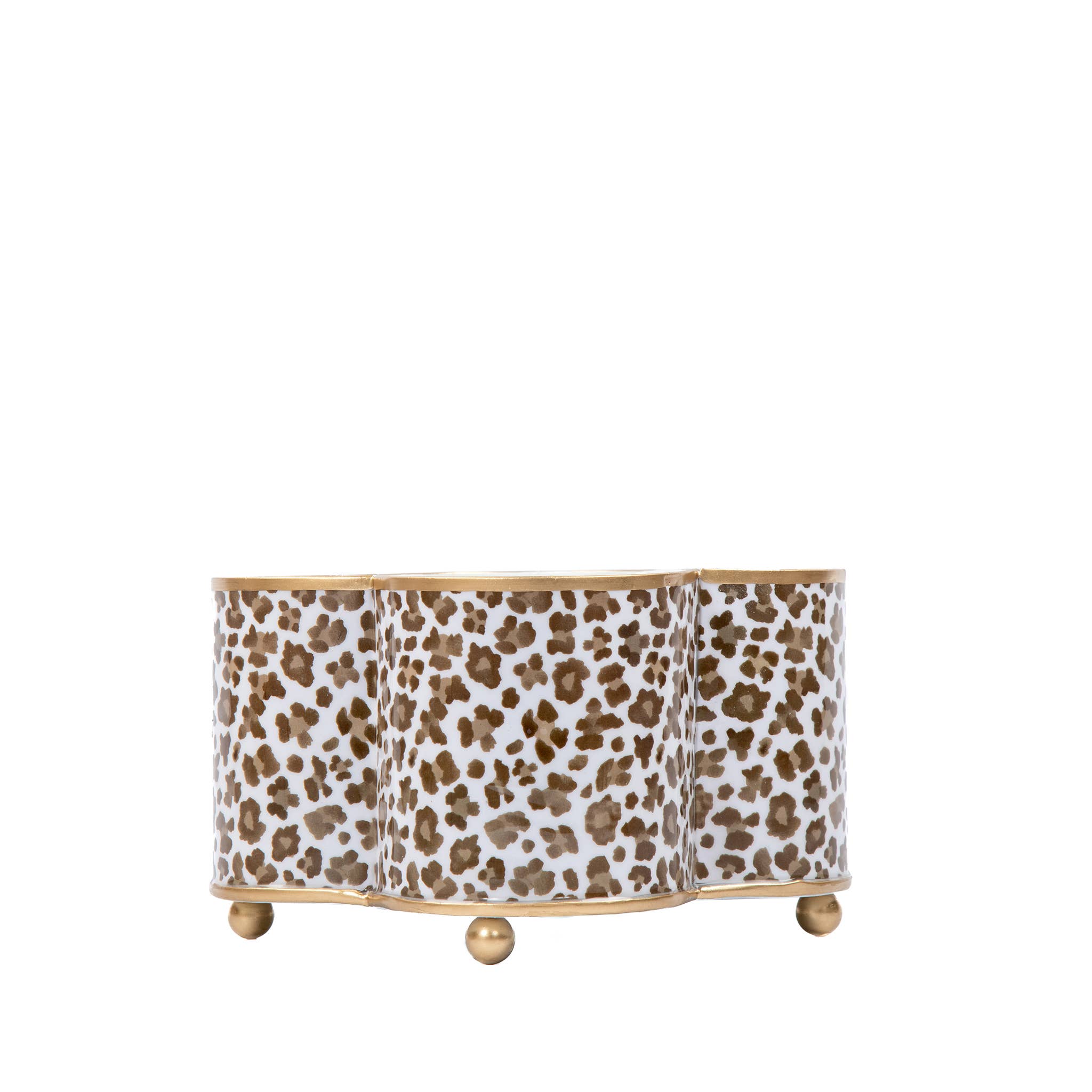 Cream Leopard Enamel Quatrefoil Cachepot Planter - Cream & Brown - 4 x 9 - Jaye's Studio - Gaines Jewelers