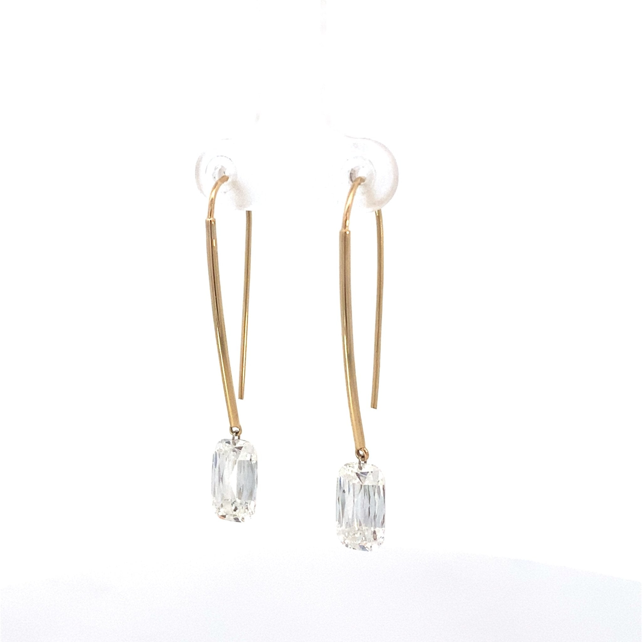 Crisscross Cut Lab Diamond 4.13ctw Drilled Drop Earring 14k Yellow Gold - Reflection Diamonds - Gaines Jewelers