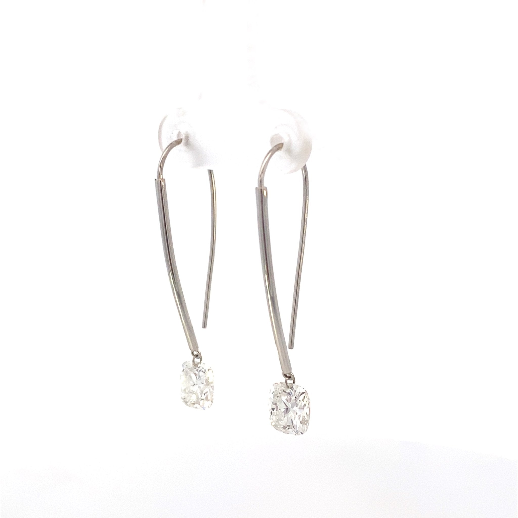 Cushion Cut Lab Diamond Drilled Drop Earring 14k White Gold - Reflection Diamonds - Gaines Jewelers
