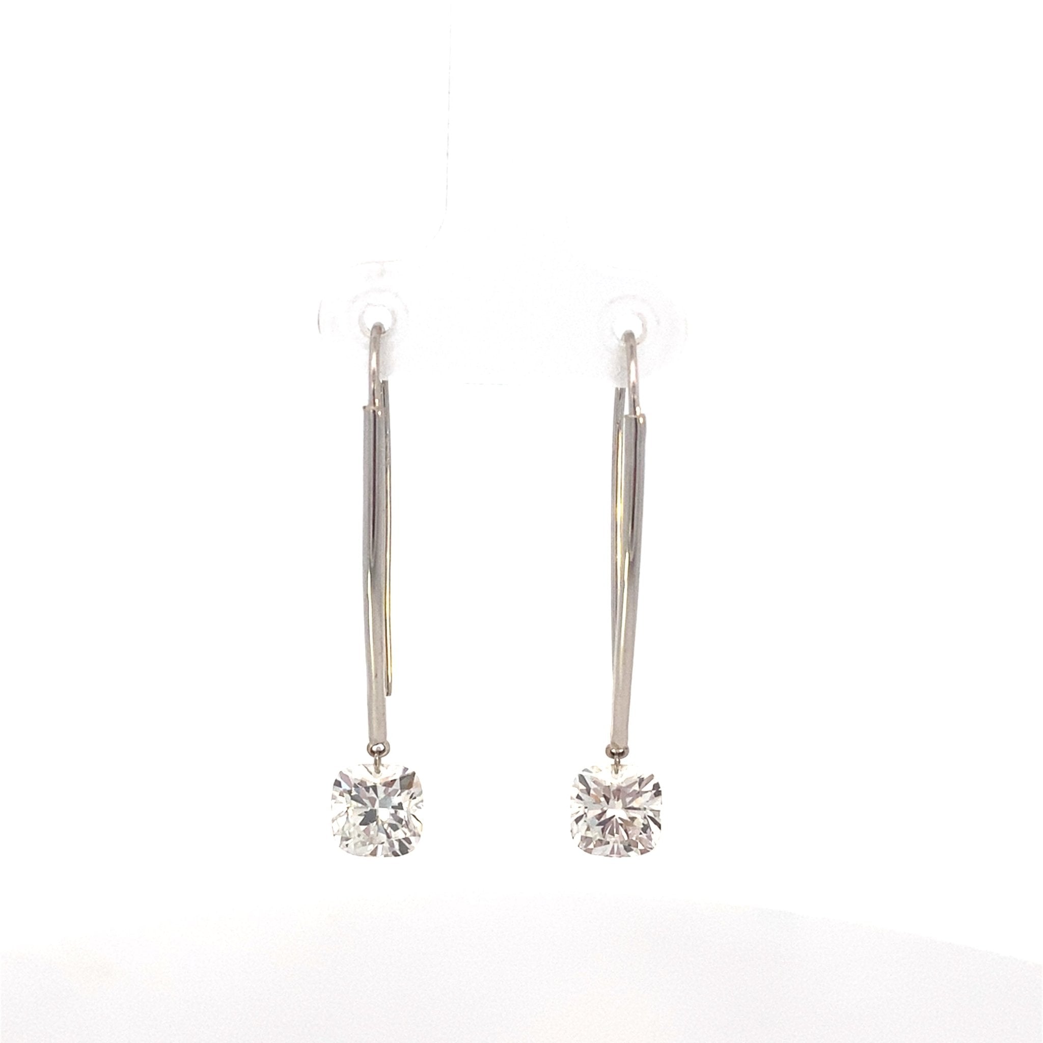 Cushion Cut Lab Diamond Drilled Drop Earring 14k White Gold - Reflection Diamonds - Gaines Jewelers