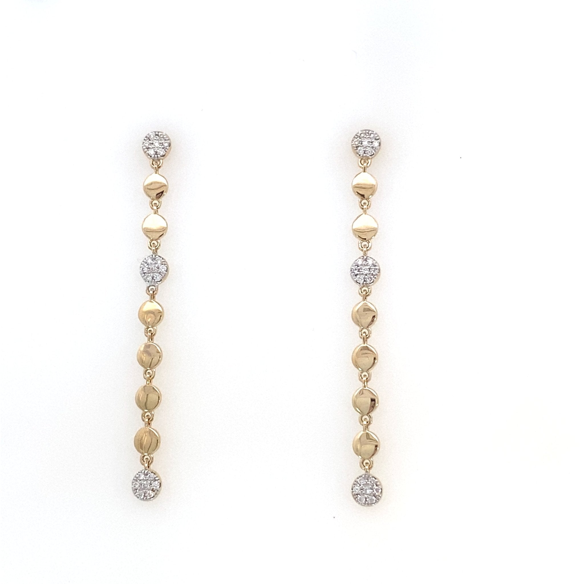 Dangle earrings accented with diamonds, straight line, in 14kt yellow gold by Bassali - Gaines Jewelers