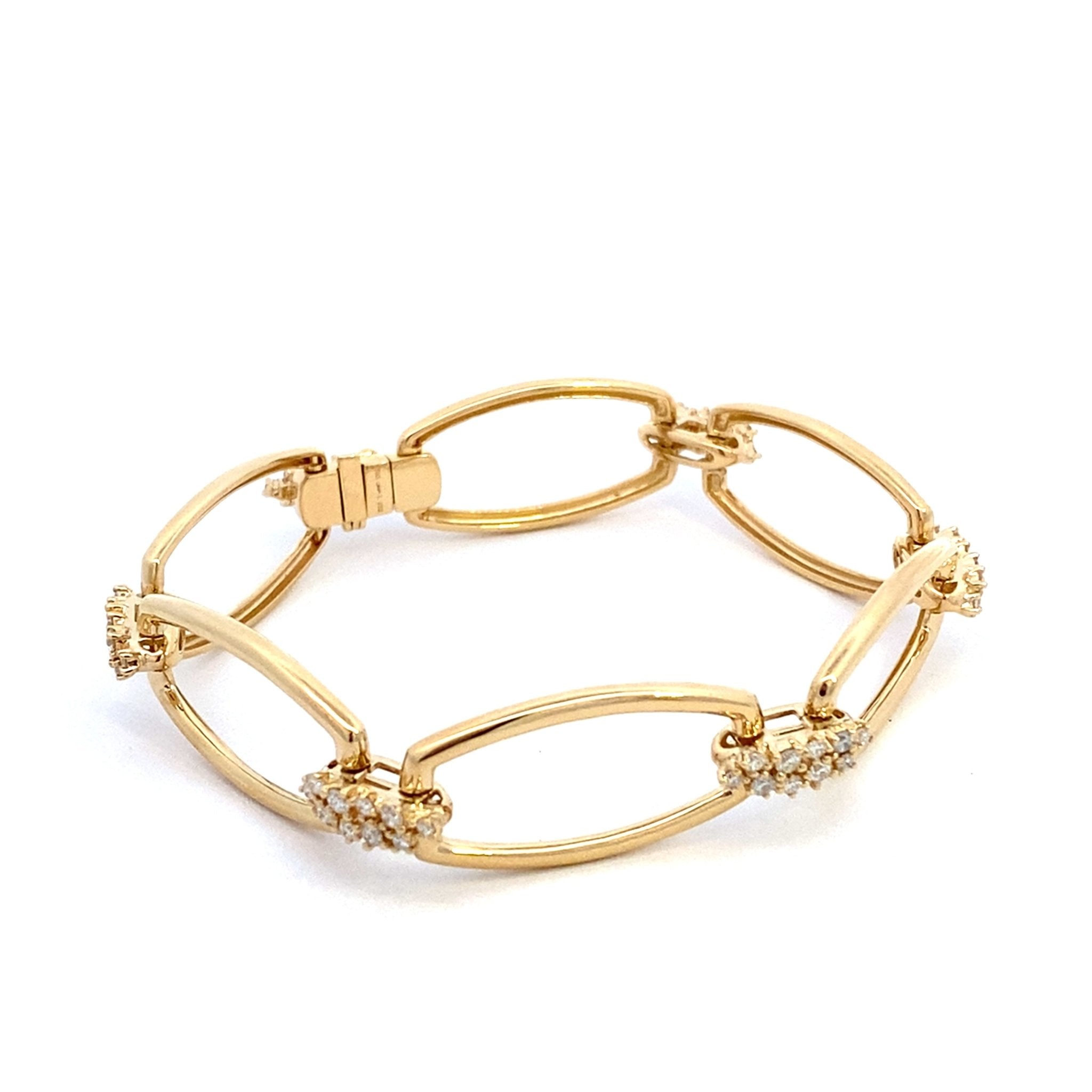 Diamond bracelet with open links and diamond bars 14kt yellow gold by Sophia - Gaines Jewelers