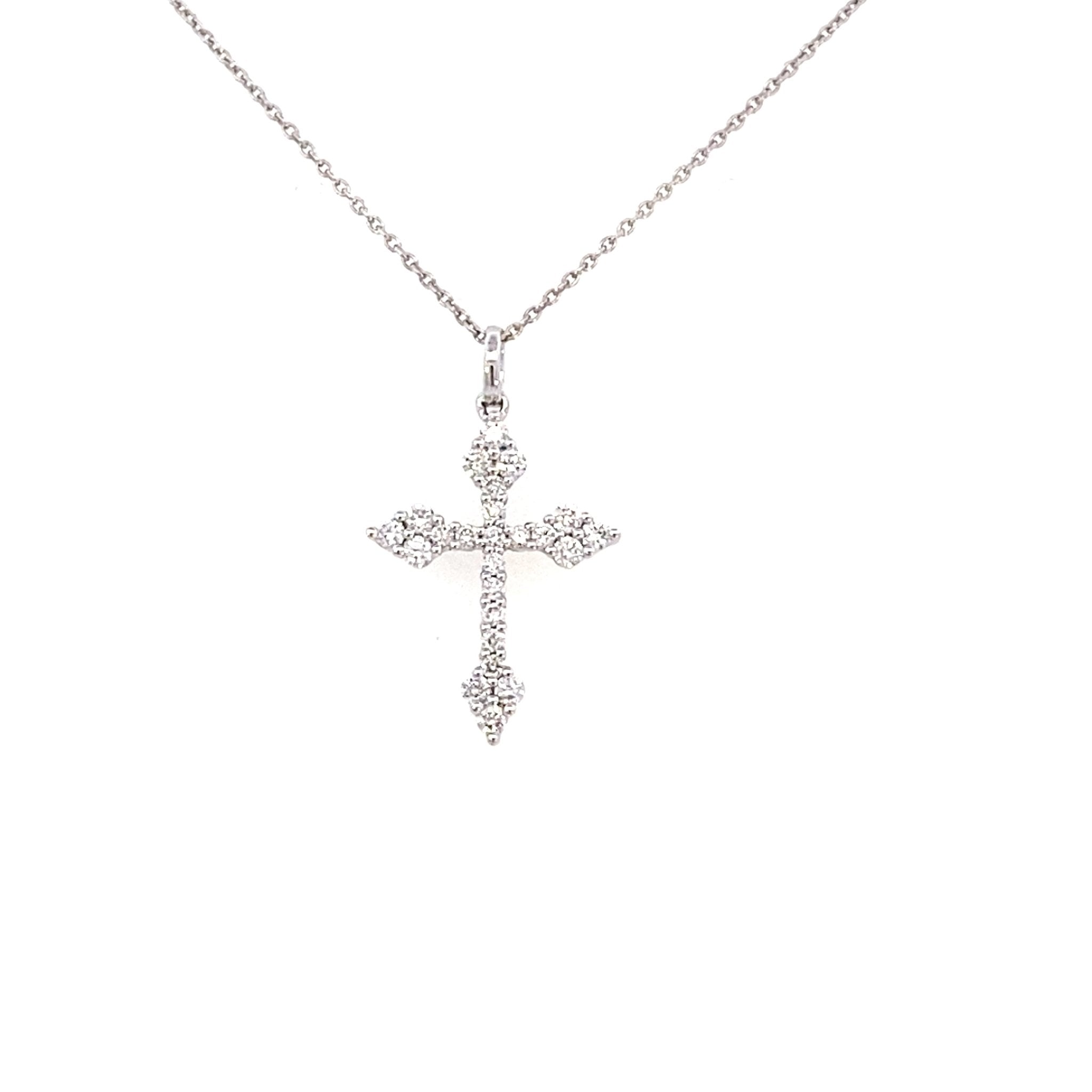 Diamond cross pendant Greek style 24 diamonds=0.37ct 18kt white gold - Gaines Jewelers