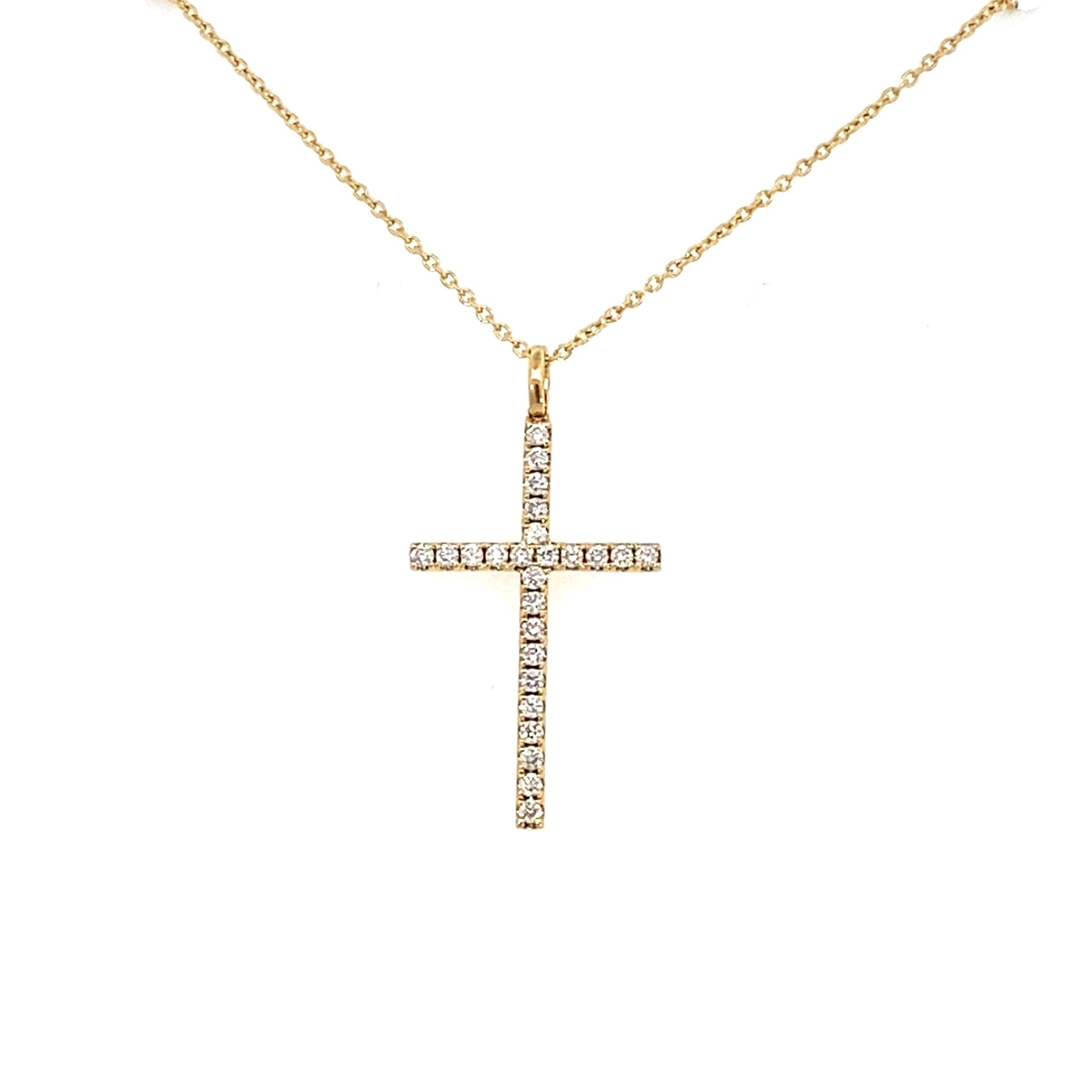 Diamond cross pendant, traditional 25 diamonds=0.35ct 18kt yellow gold - Gaines Jewelers