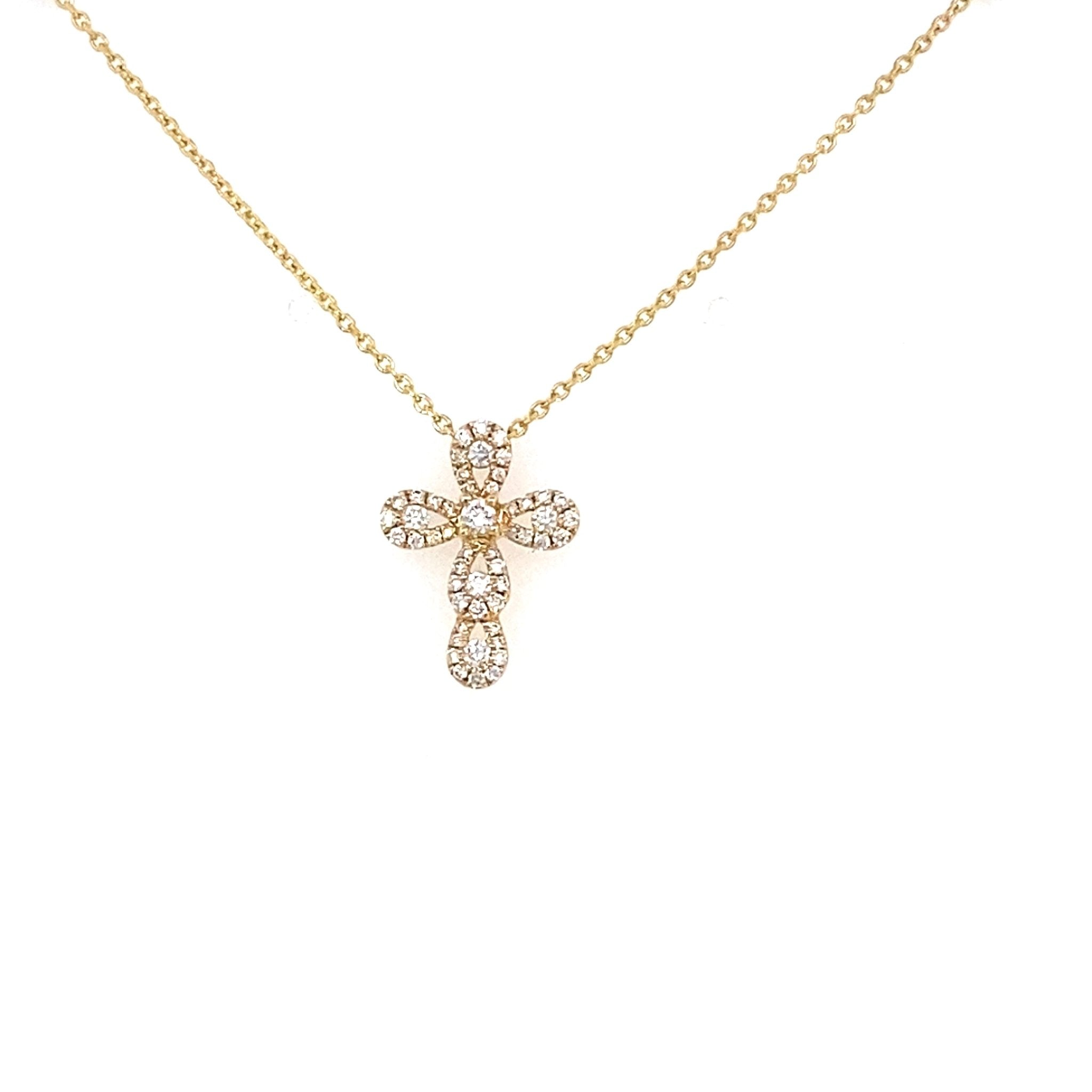 Diamond cross pendant with 51 diamonds=0.29ct 14 - 18kt yellow gold - Gaines Jewelers