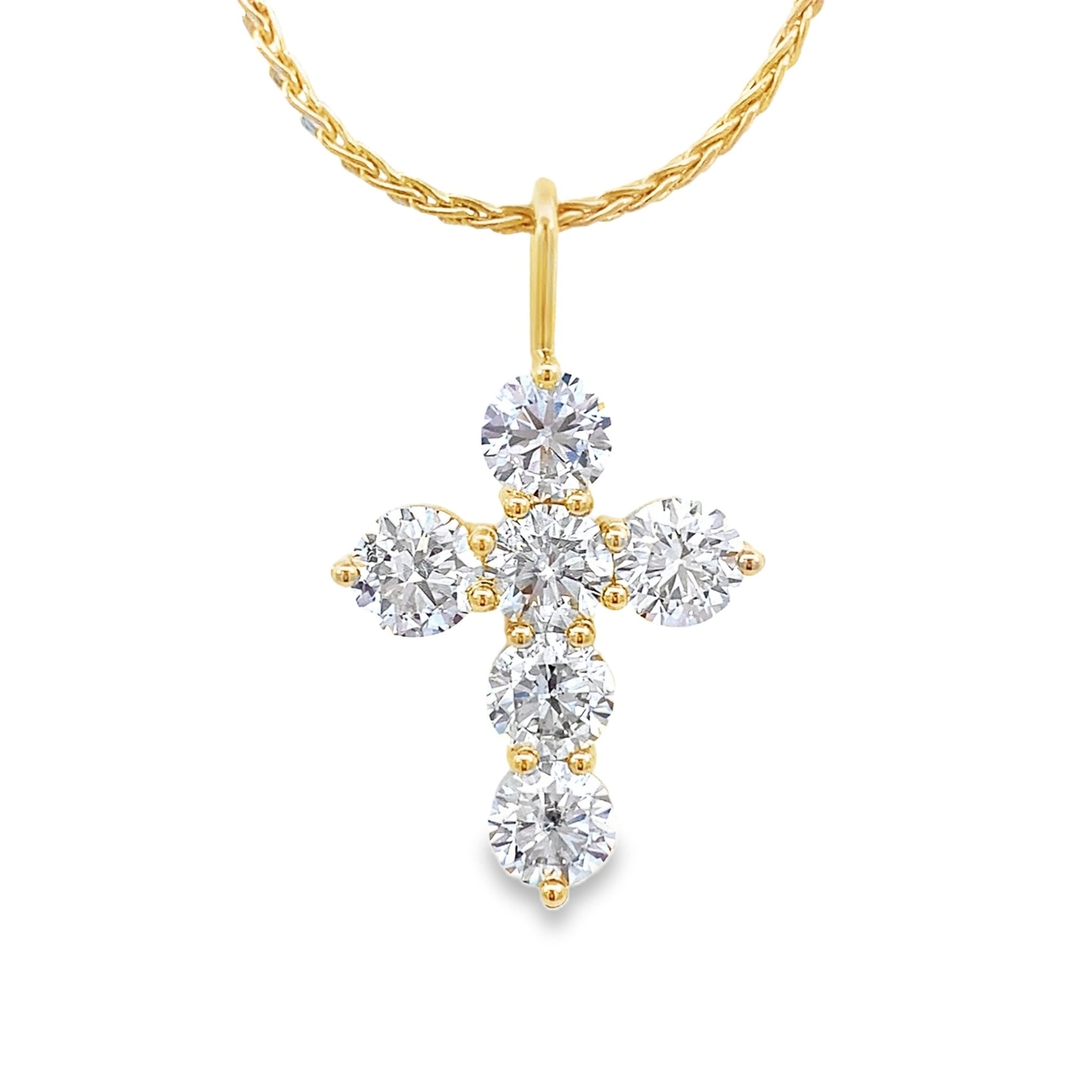 Diamond cross with 6 lab diamonds=3.05ct in 14kt yellow gold by Gaines Jewelers Exclusive - Gaines Jewelers