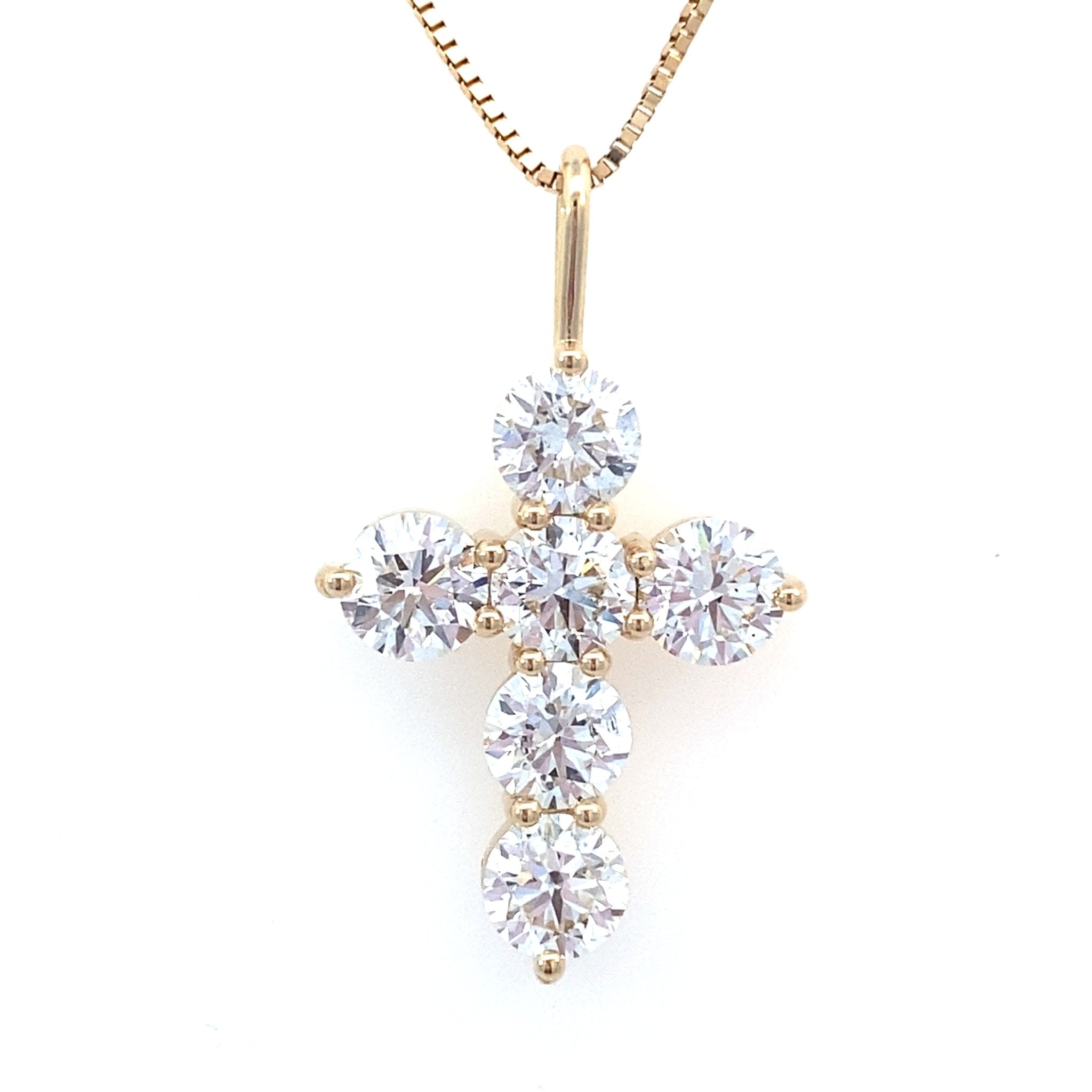 Diamond cross with 6 natural diamonds=3.01ct in 14kt yellow gold by Gaines Jewelers Exclusive - Gaines Jewelers