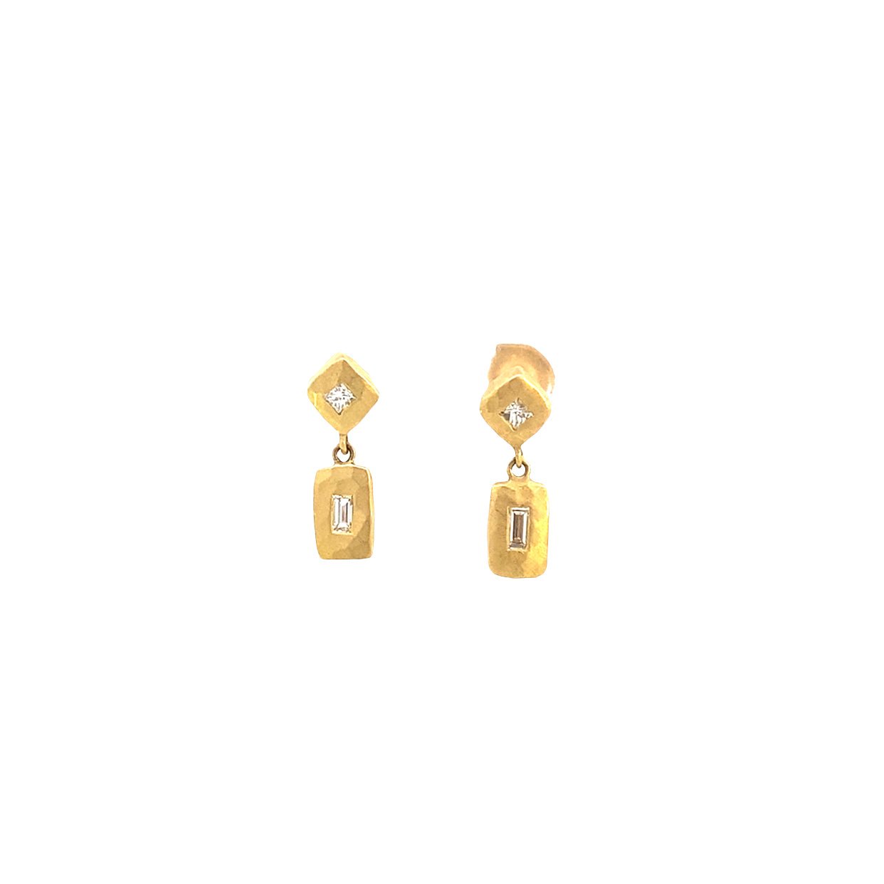 ****Diamond diamond earrings, hammered drops in 18kt yellow gold by Ronelli - Gaines Jewelers