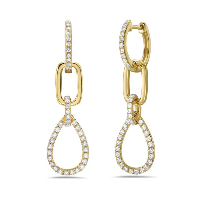 Diamond drop earrings with 3 dangling section in 14kt yellow gold by Bassali - Gaines Jewelers