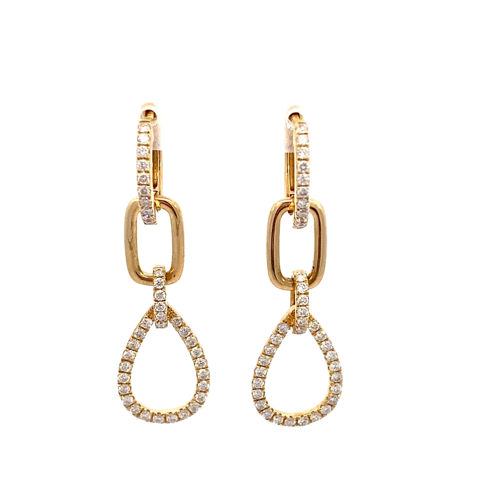 Diamond drop earrings with 3 dangling section in 14kt yellow gold by Bassali - Gaines Jewelers