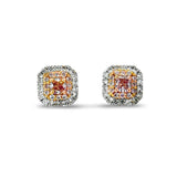 ****Diamond earrings with pink diamonds in a cushion shape cluster in 18kt white & rose gold - Gaines Jewelers