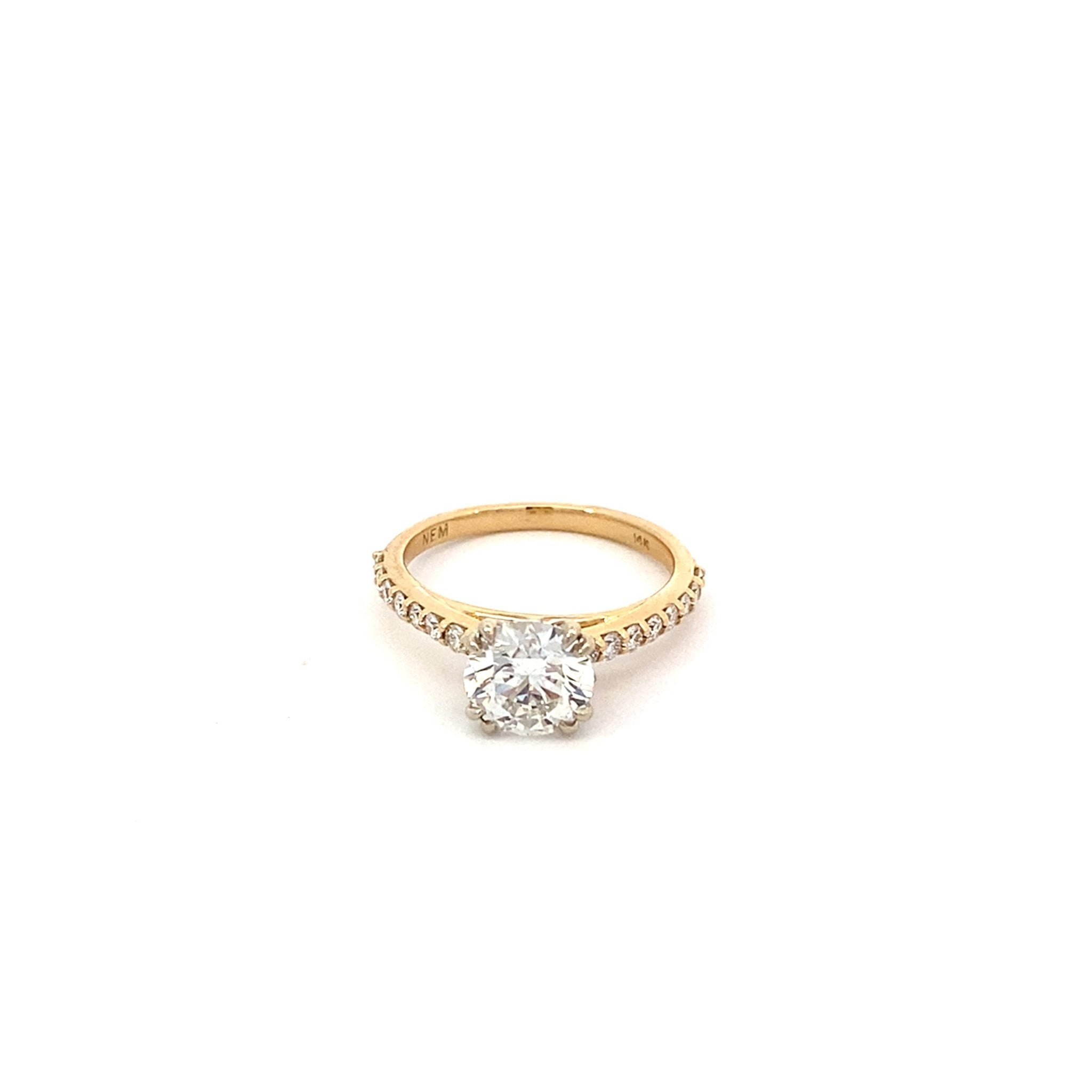 Diamond engagement ring in a diamond cathedral with lab center 14kt yellow gold - Gaines Jewelers