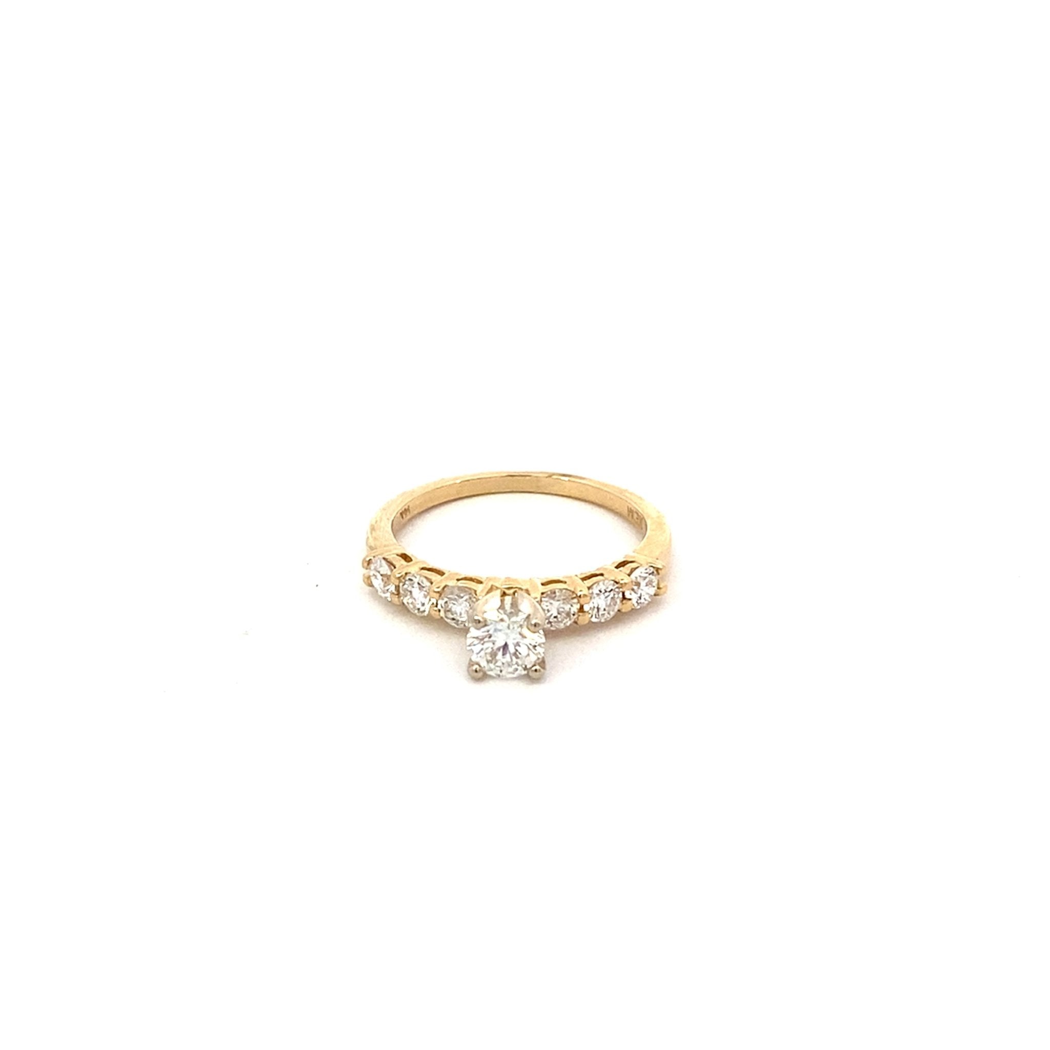 Diamond engagement ring with 6 side diamonds, center round=0.43ct 14kt yellow gold - Gaines Jewelers