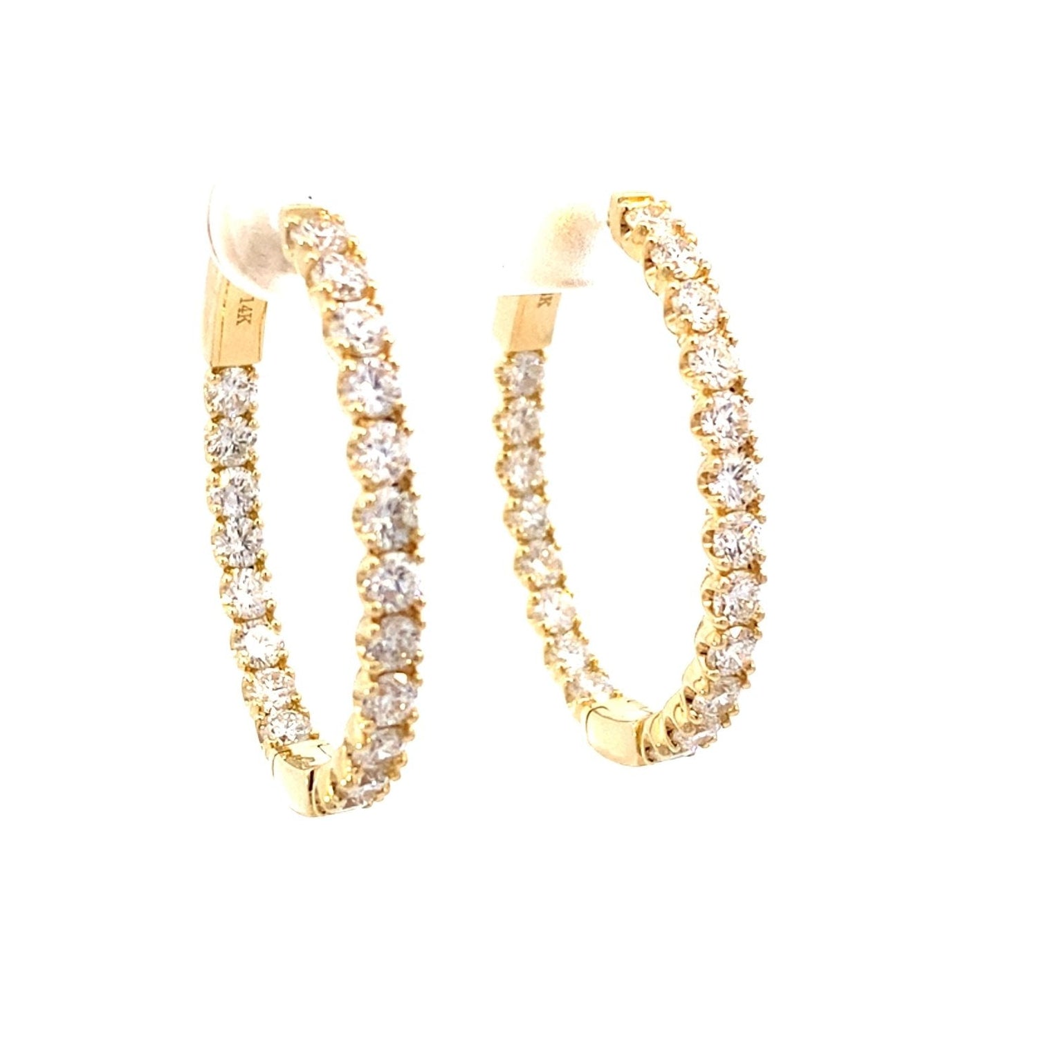Diamond hoop earrings, inside out, oval with 40 diamonds=3.09ct in 14kt yellow gold by Nemati - Gaines Jewelers