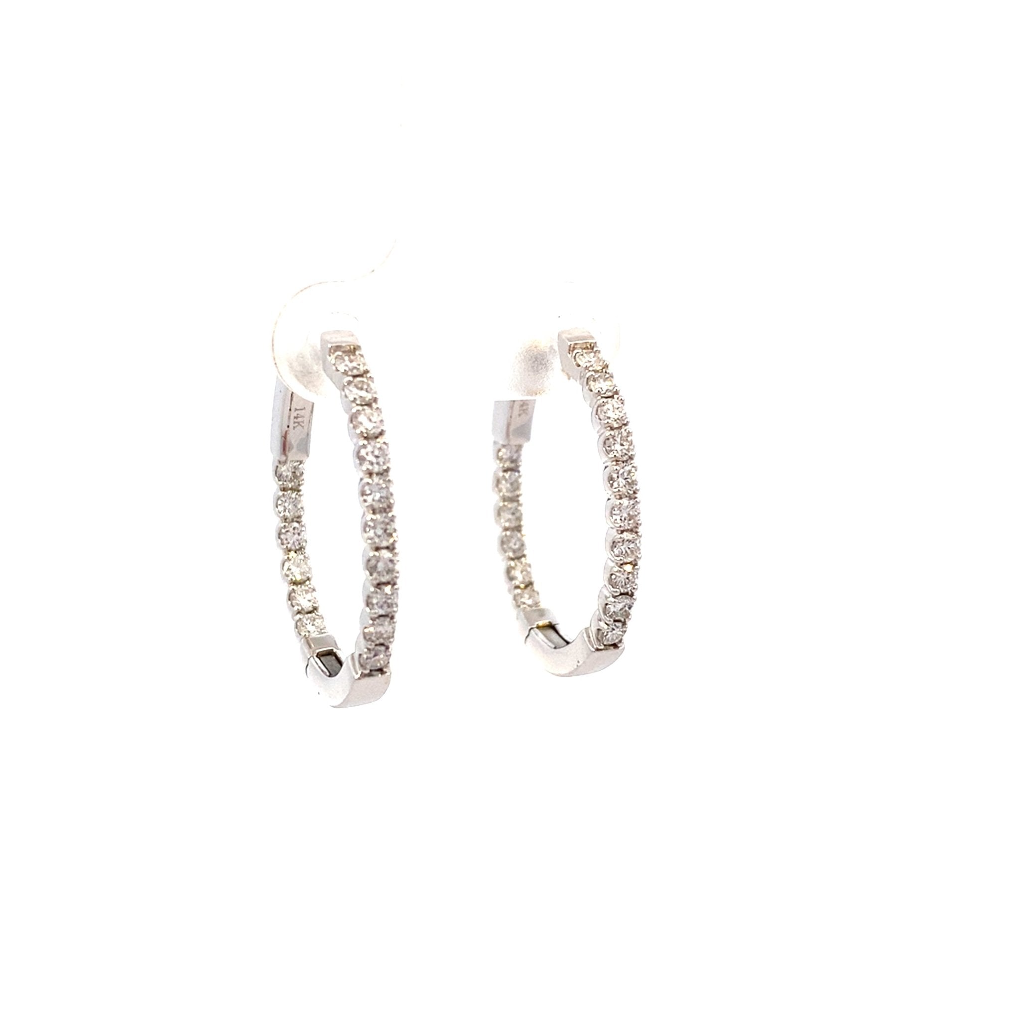 Diamond hoop earrings, inside - out with 32 diamonds=1.06ct in 14kt white gold by Nemati - Gaines Jewelers