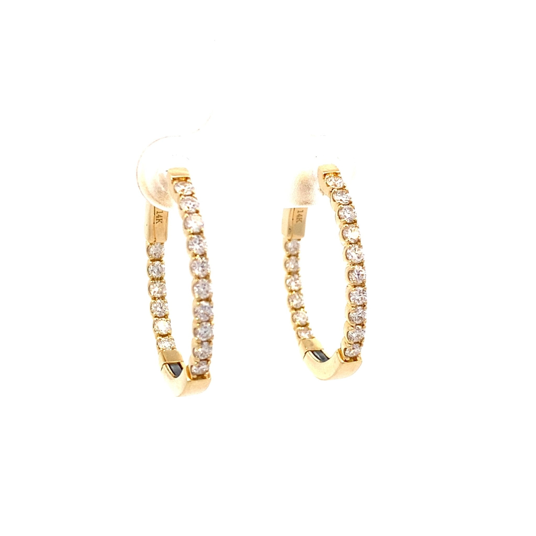 Diamond hoop earrings, inside - out with 32 diamonds=1.06ct in 14kt yellow gold by Nemati - Gaines Jewelers