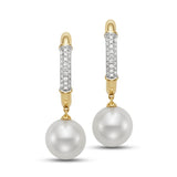 diamond hoop earrings with 9.5-10mm pearl drop 18kt yg - Mastoloni - Gaines Jewelers