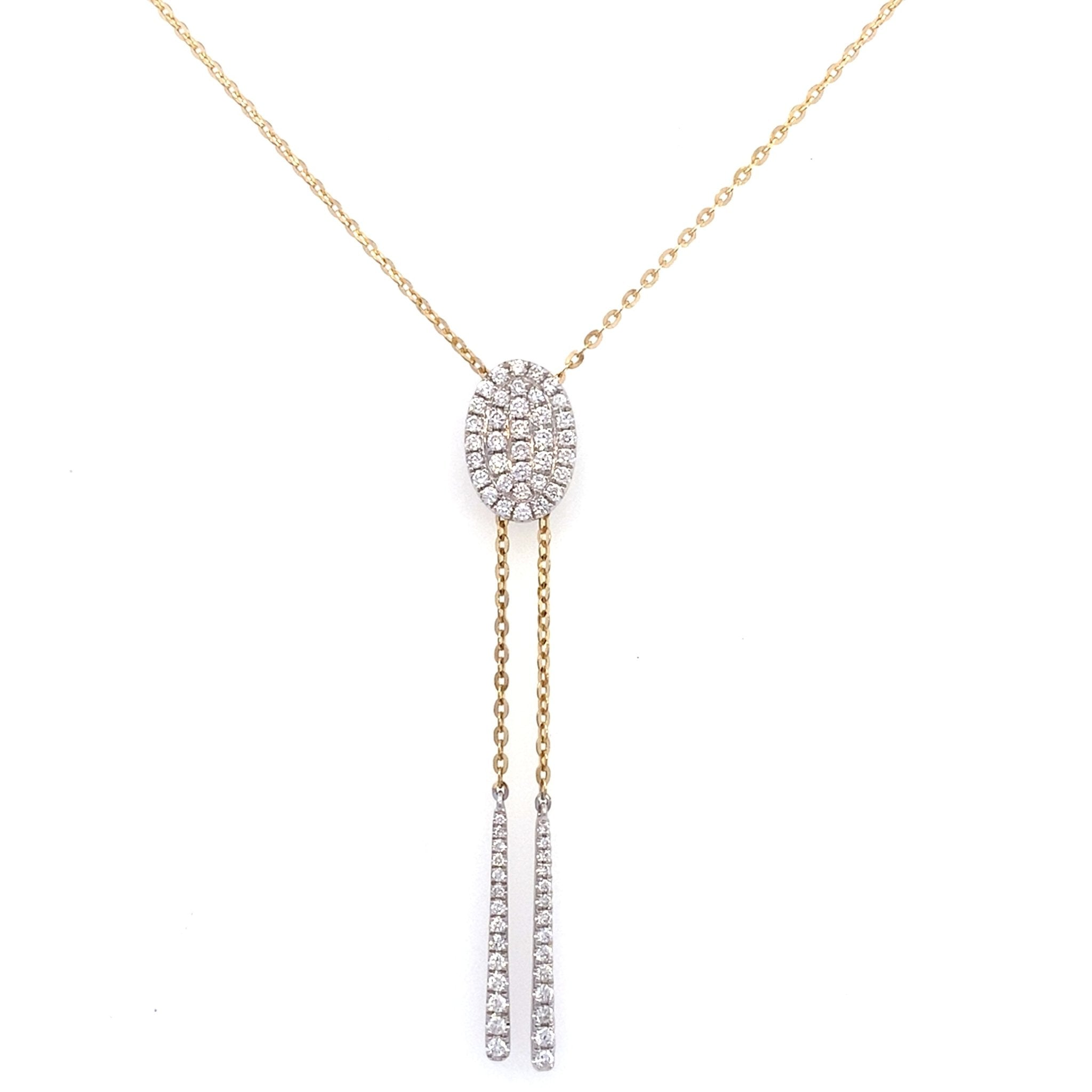Diamond lariat pendant with diamond drops in 14kt yellow & white gold by Basali - Gaines Jewelers