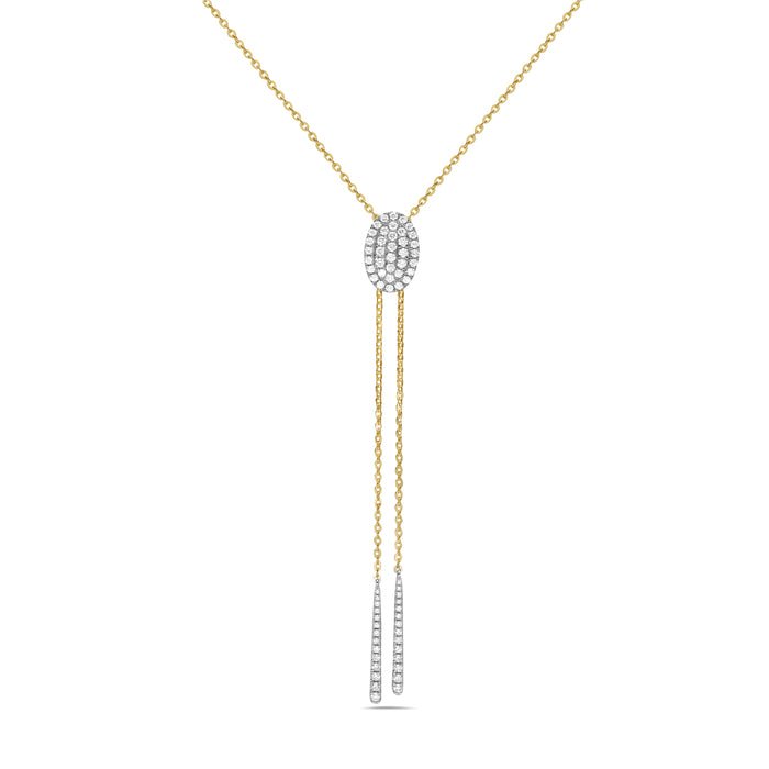 Diamond lariat pendant with diamond drops in 14kt yellow & white gold by Basali - Gaines Jewelers