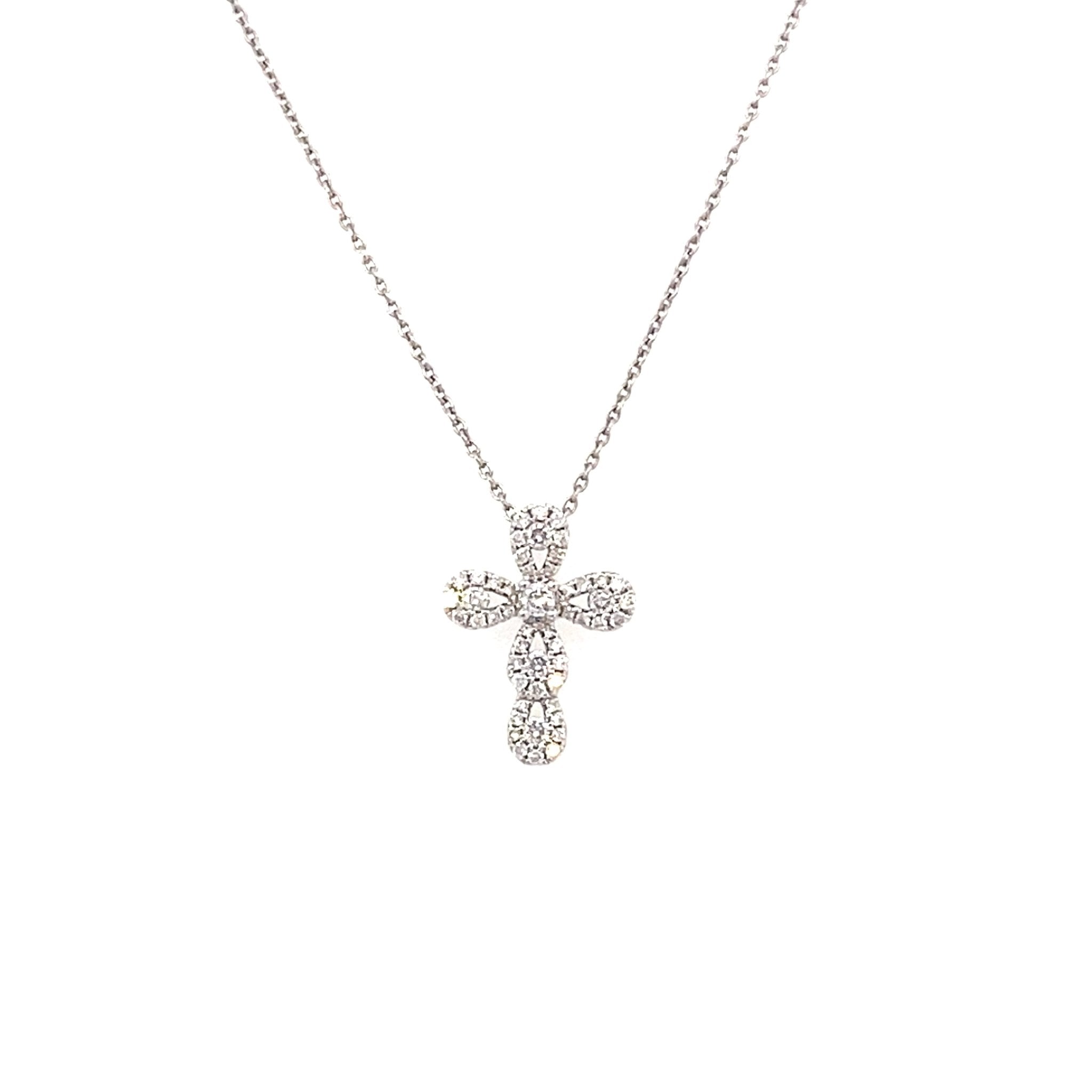 Diamond pendant cross set with 51 diamonds=.29ct 18" 18 - 14kt white gold - Gaines Jewelers