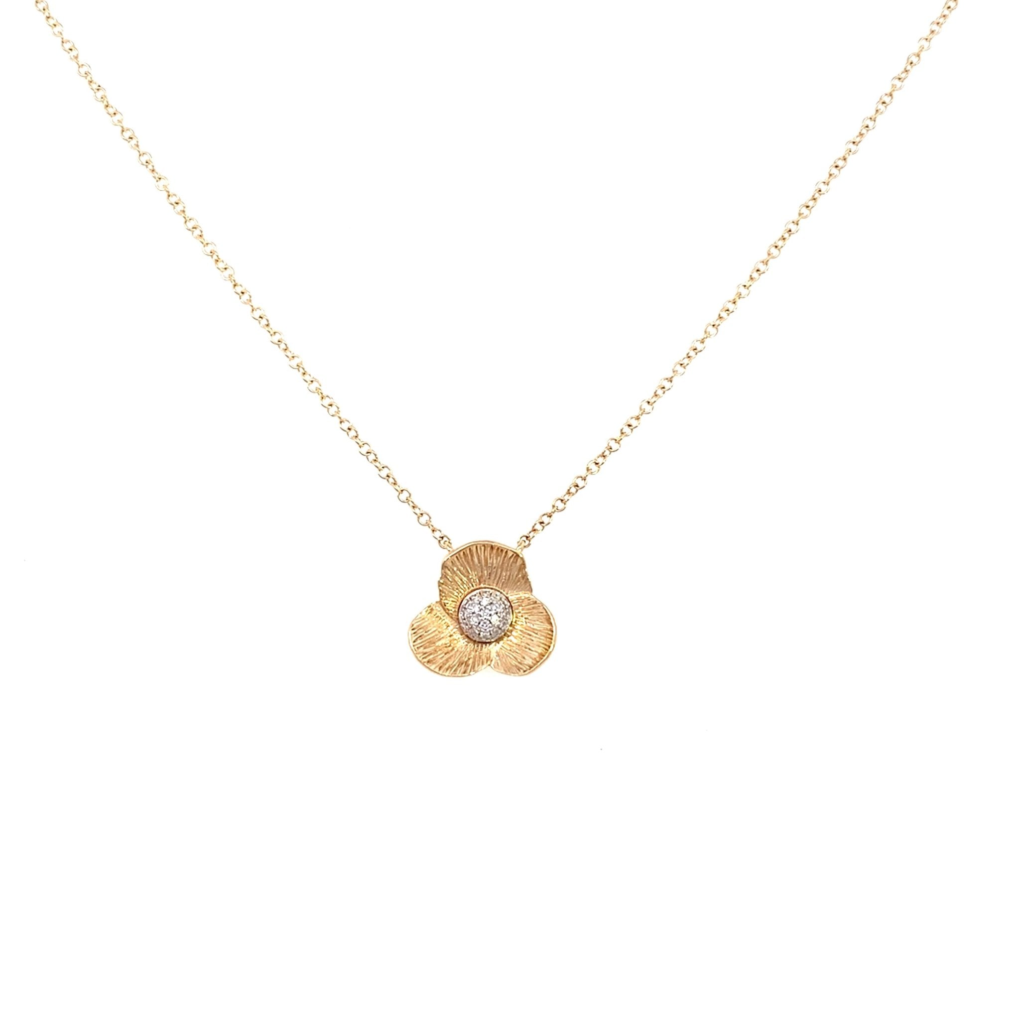 Diamond pendant with floral motif in 14kt yellow gold by Bassali - Gaines Jewelers