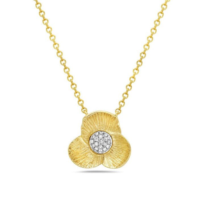 Diamond pendant with floral motif in 14kt yellow gold by Bassali - Gaines Jewelers