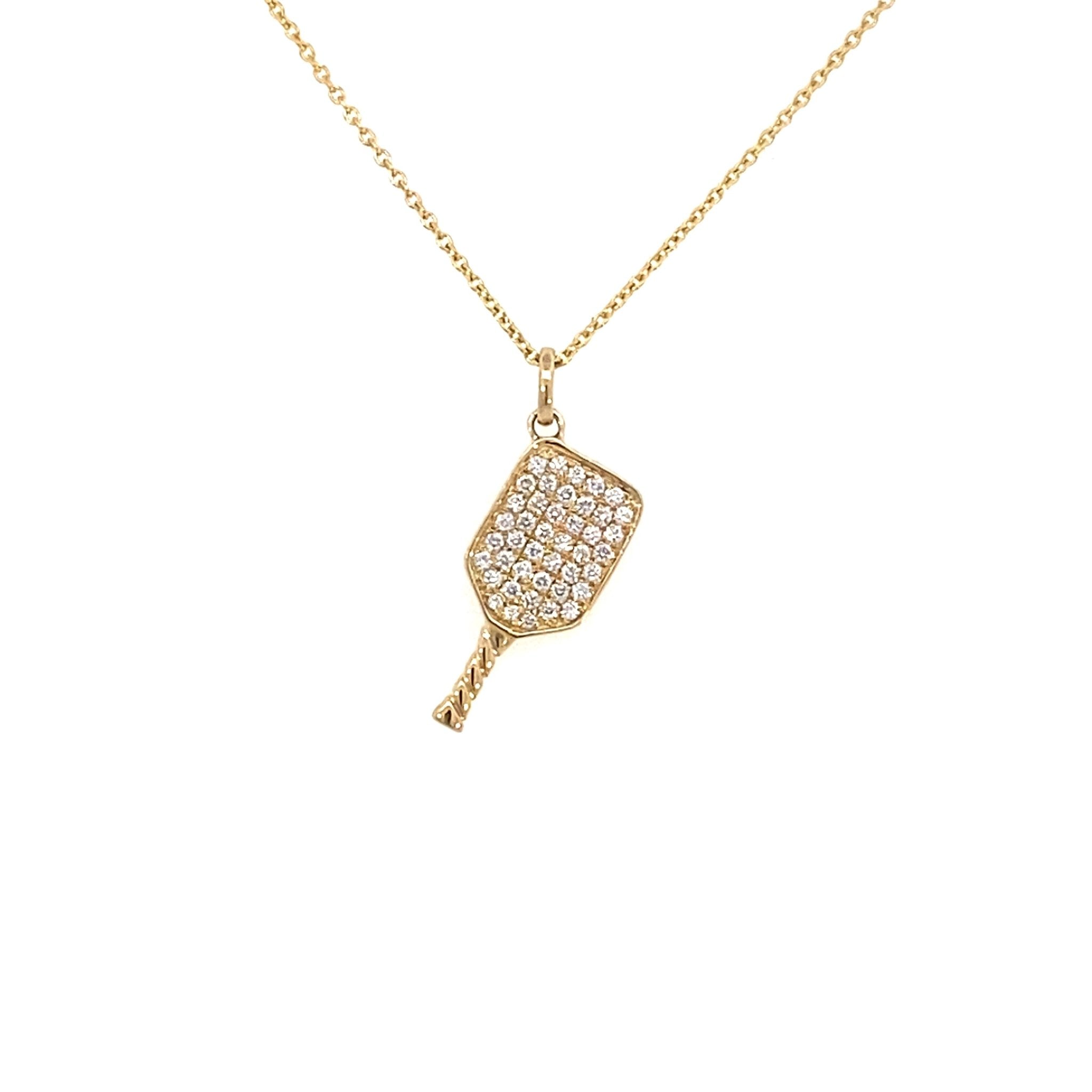 Diamond pickle ball racket pendant 14kt yellow gold - Gaines Jewelers