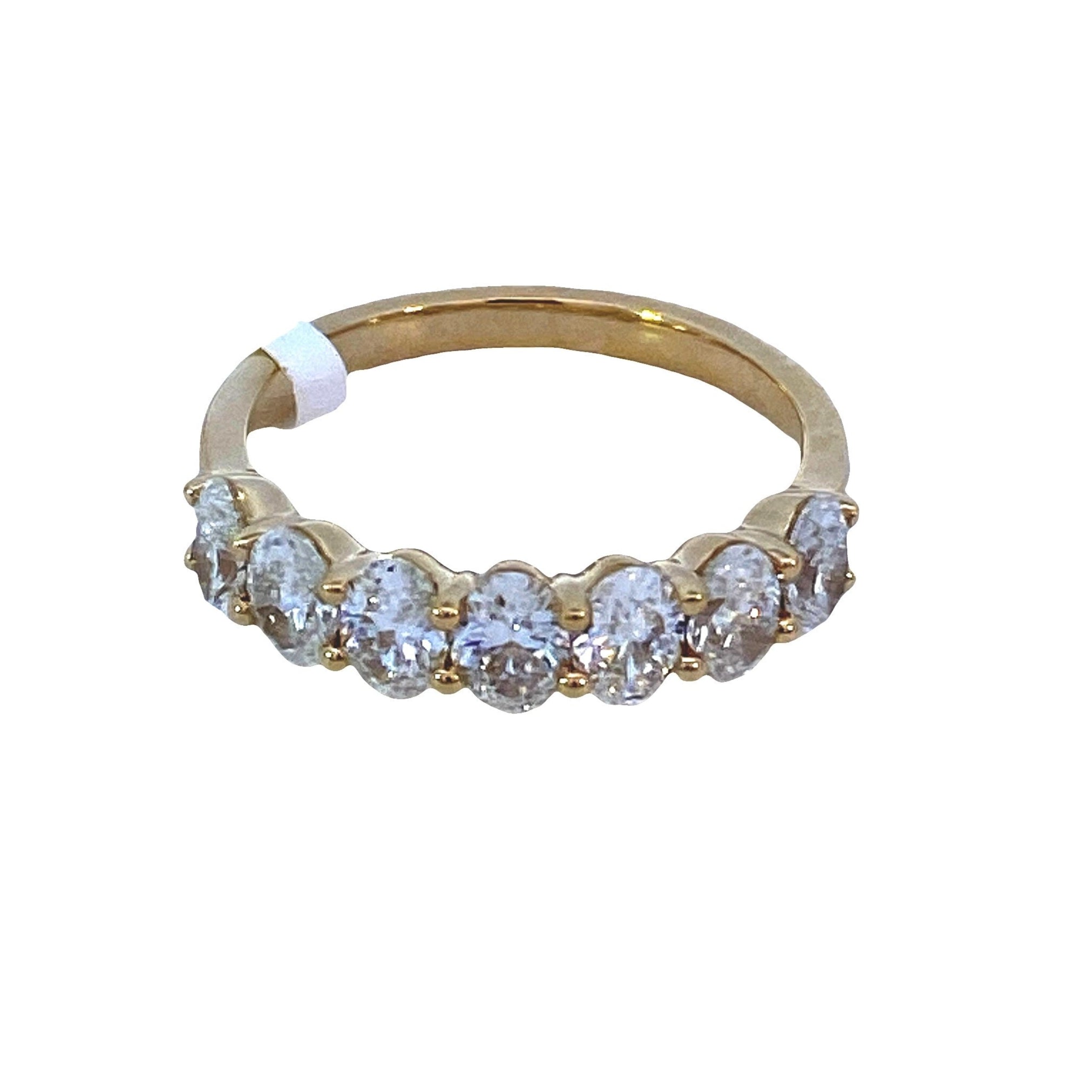 Diamond ring set with 7 oval diamonds in straight line 14kt yellow gold - Gaines Jewelers