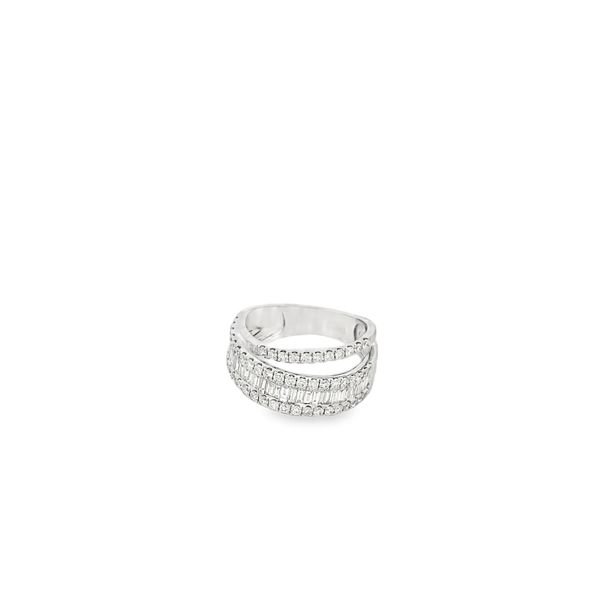 Diamond ring with round and baguette multi rows 18kt white gold - Gaines Jewelers