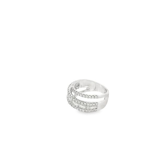 Diamond ring with round and baguette multi rows 18kt white gold - Gaines Jewelers