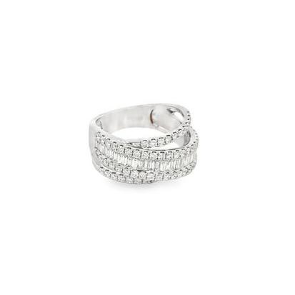 Diamond ring with round and baguette multi rows 18kt white gold - Gaines Jewelers