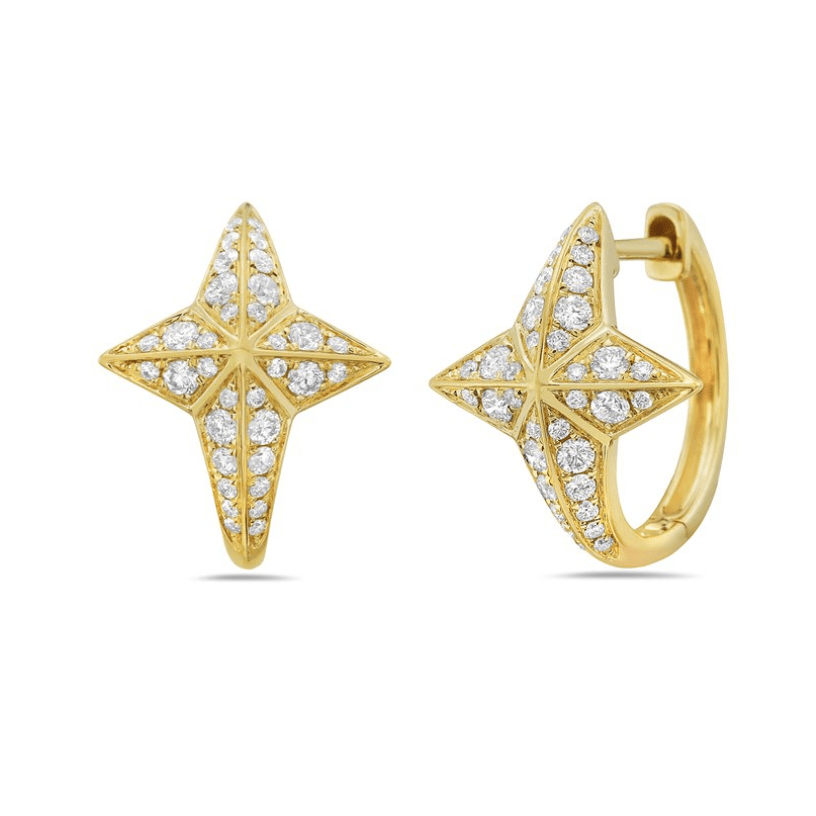 Diamond Star Huggie Hoops Yellow Gold - Bassali - Gaines Jewelers