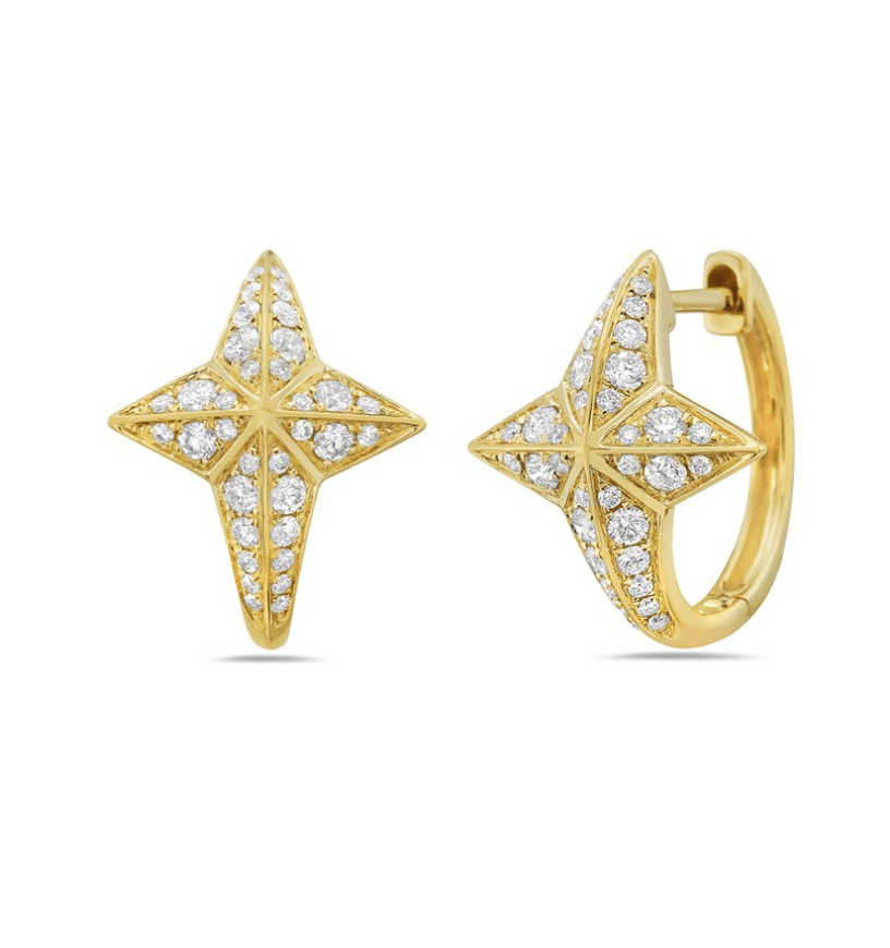 Diamond Star Huggie Hoops Yellow Gold - Bassali - Gaines Jewelers