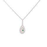 Diamond tennis racket pendant with emerald 14kt white gold - Gaines Jewelers