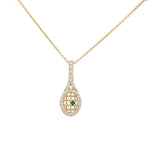 Diamond tennis racket pendant with emerald 14kt yellow gold - Gaines Jewelers