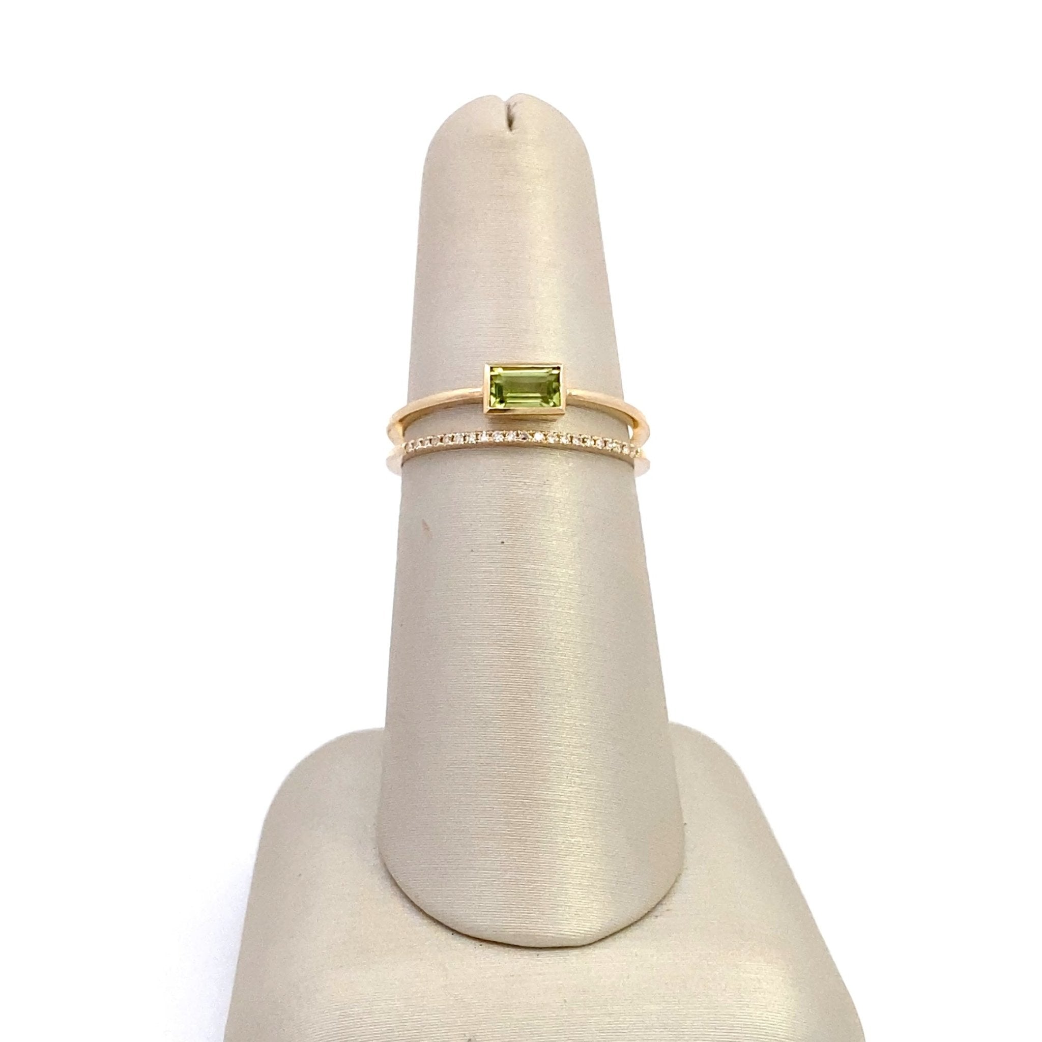 Double row band style ring with peridot and diamonds 14kt yellow gold by Sophia - Gaines Jewelers