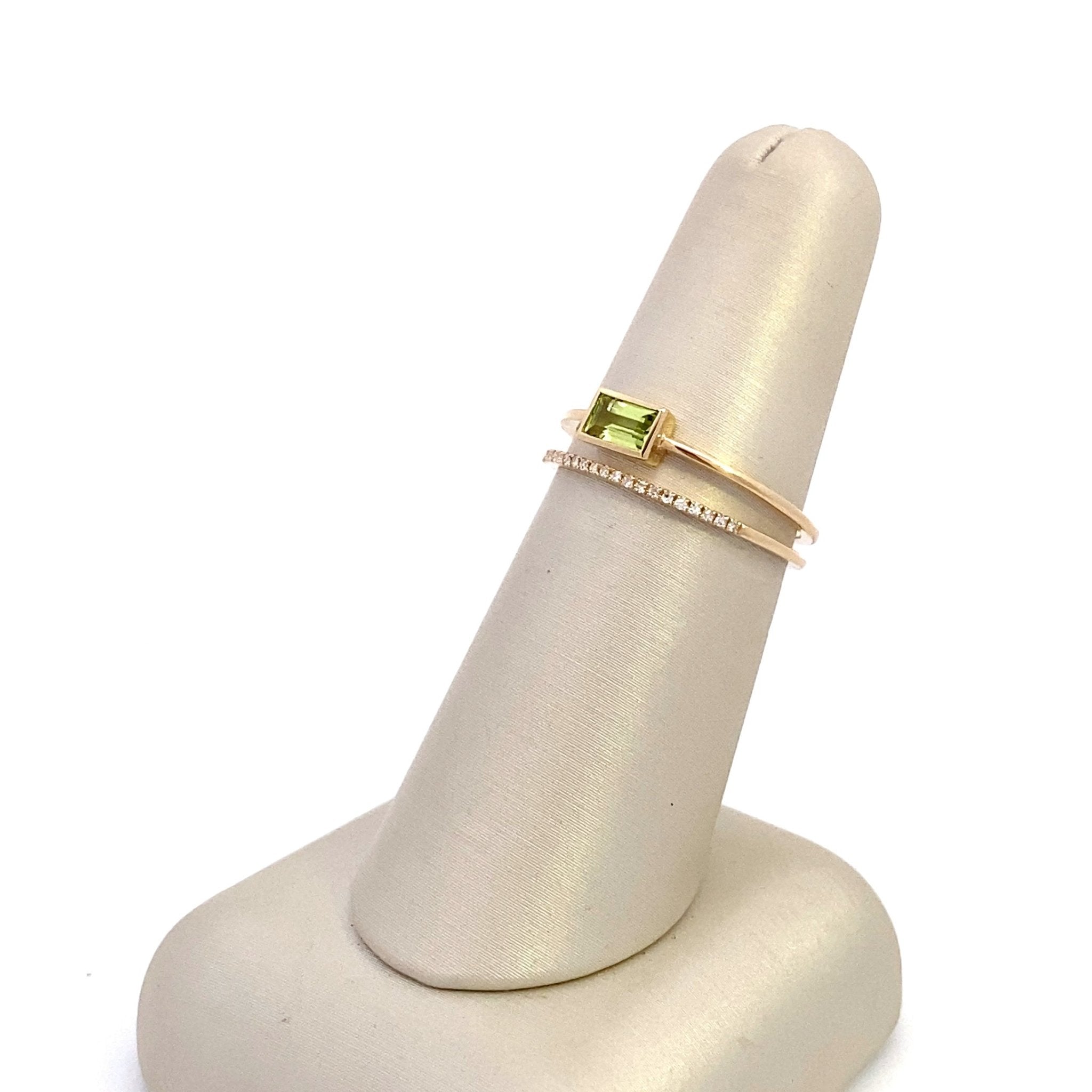 Double row band style ring with peridot and diamonds 14kt yellow gold by Sophia - Gaines Jewelers