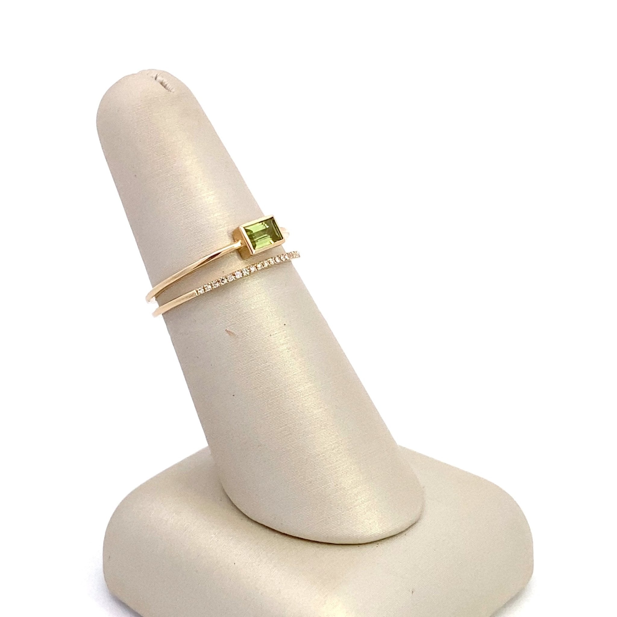 Double row band style ring with peridot and diamonds 14kt yellow gold by Sophia - Gaines Jewelers