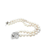 Double Row Pearl Bracelet with Diamond Love Knot Clasp 14k White Gold - Raymond Mazza - Gaines Jewelers