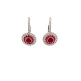 Drop earrings with a cluster of ruby & diamonds 18kt white gold by Yael - Gaines Jewelers