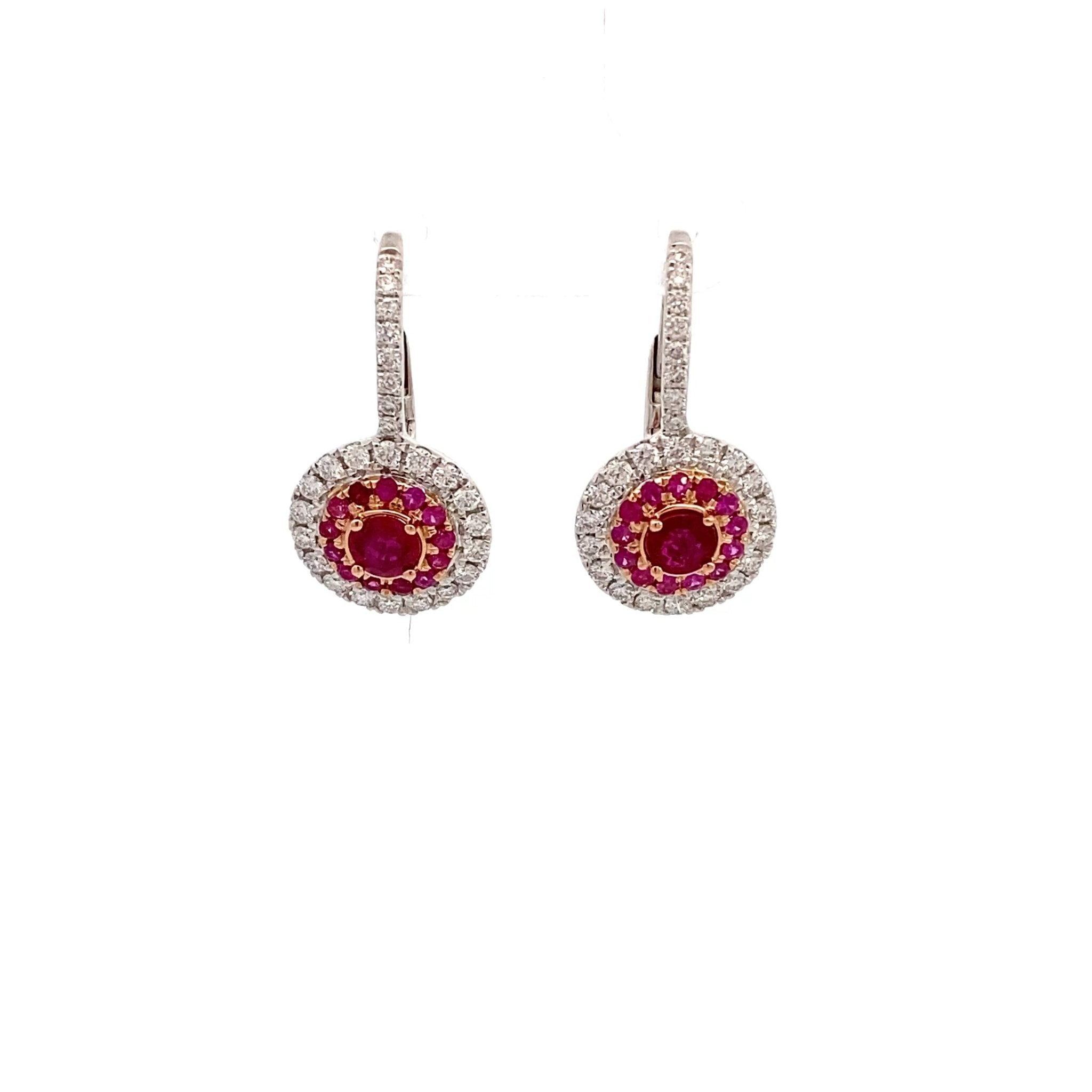 Drop earrings with a cluster of ruby & diamonds 18kt white gold by Yael - Gaines Jewelers